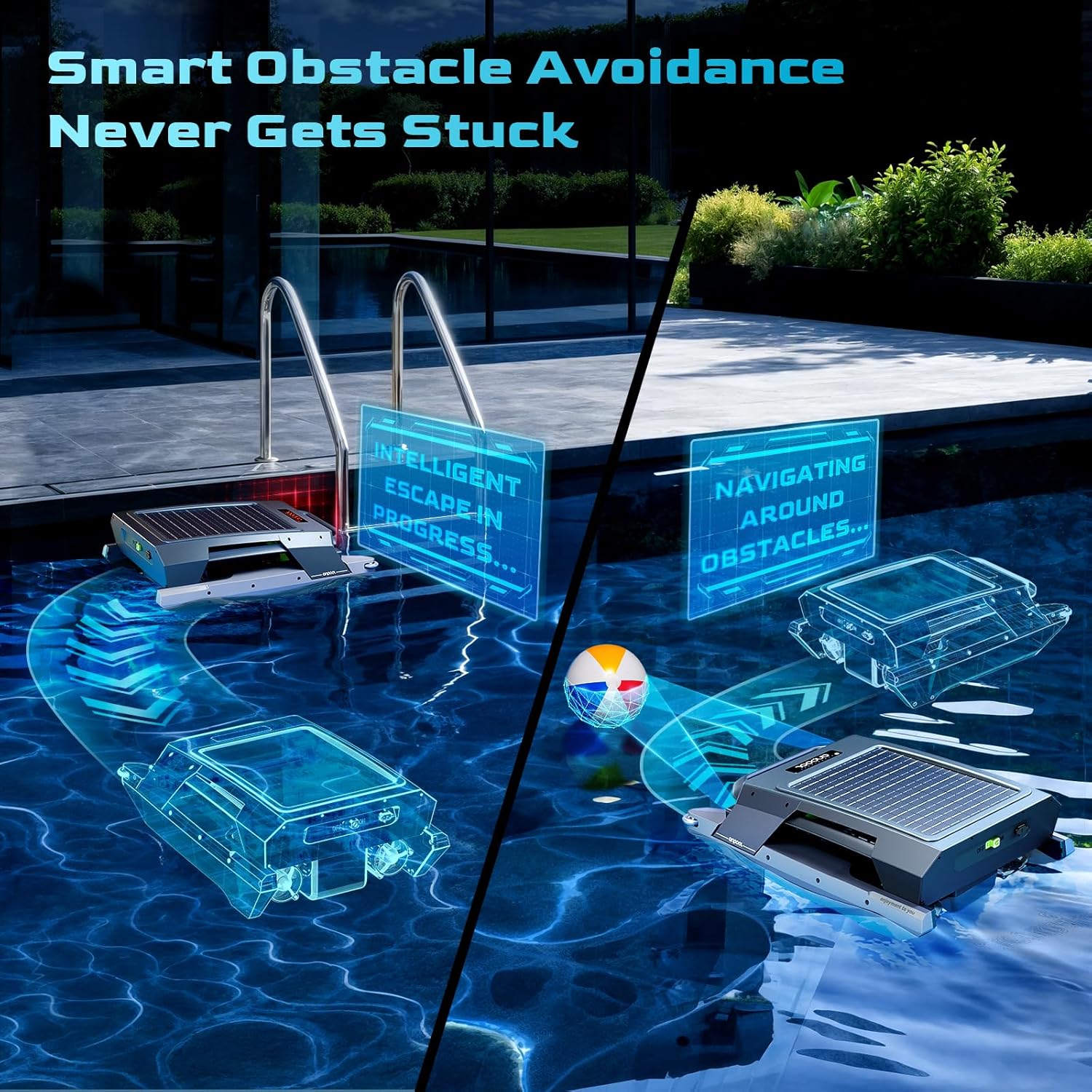 A US-Inspired Brand Anpool P1 Automatic Pool Cleaners for Above-Ground & In-Ground Pools, Robotic Pool Cleaner with Solar & DC Charging, 72H Runtime, Anti-UV, Anti-Stuck Smart Obstacle Avoidance