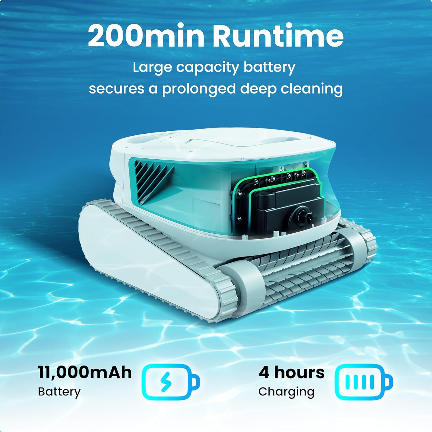 2025 Updated Hydro 3 Robotic Pool Cleaner for Inground/Above Ground Pools, 150W Cordless Pool Vacuum, Max 200min Runtime, 4.1L Filter Basket, Auto Waterline/Wall Cleaning, Max 1076 sq.ft Coverage