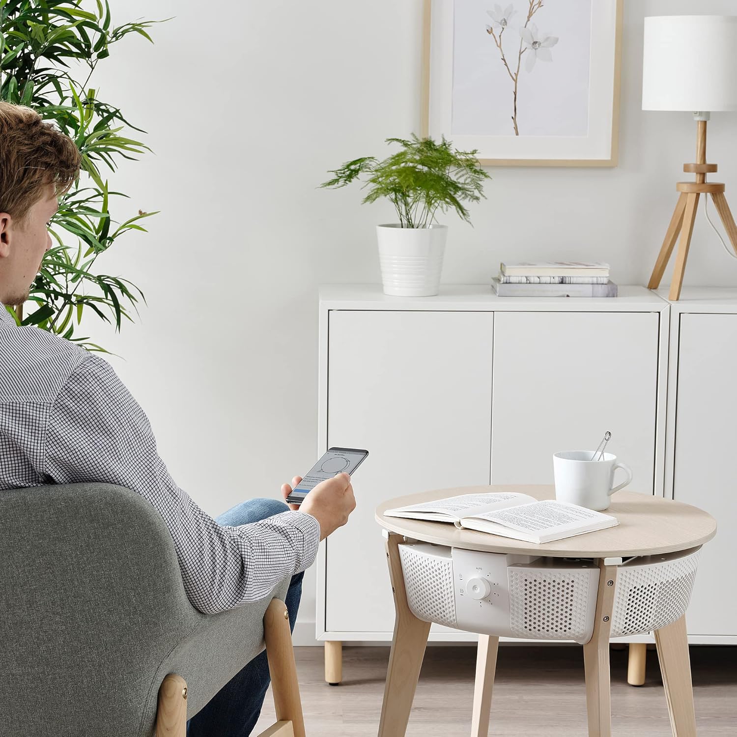 IKEA STARKVIND table with air purifier, stained oak veneer/white