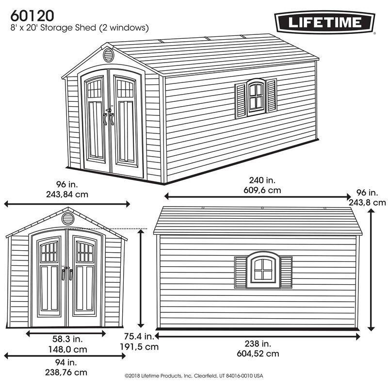 Lifetime 8 ft. W x 20 ft. D Plastic Storage Shed