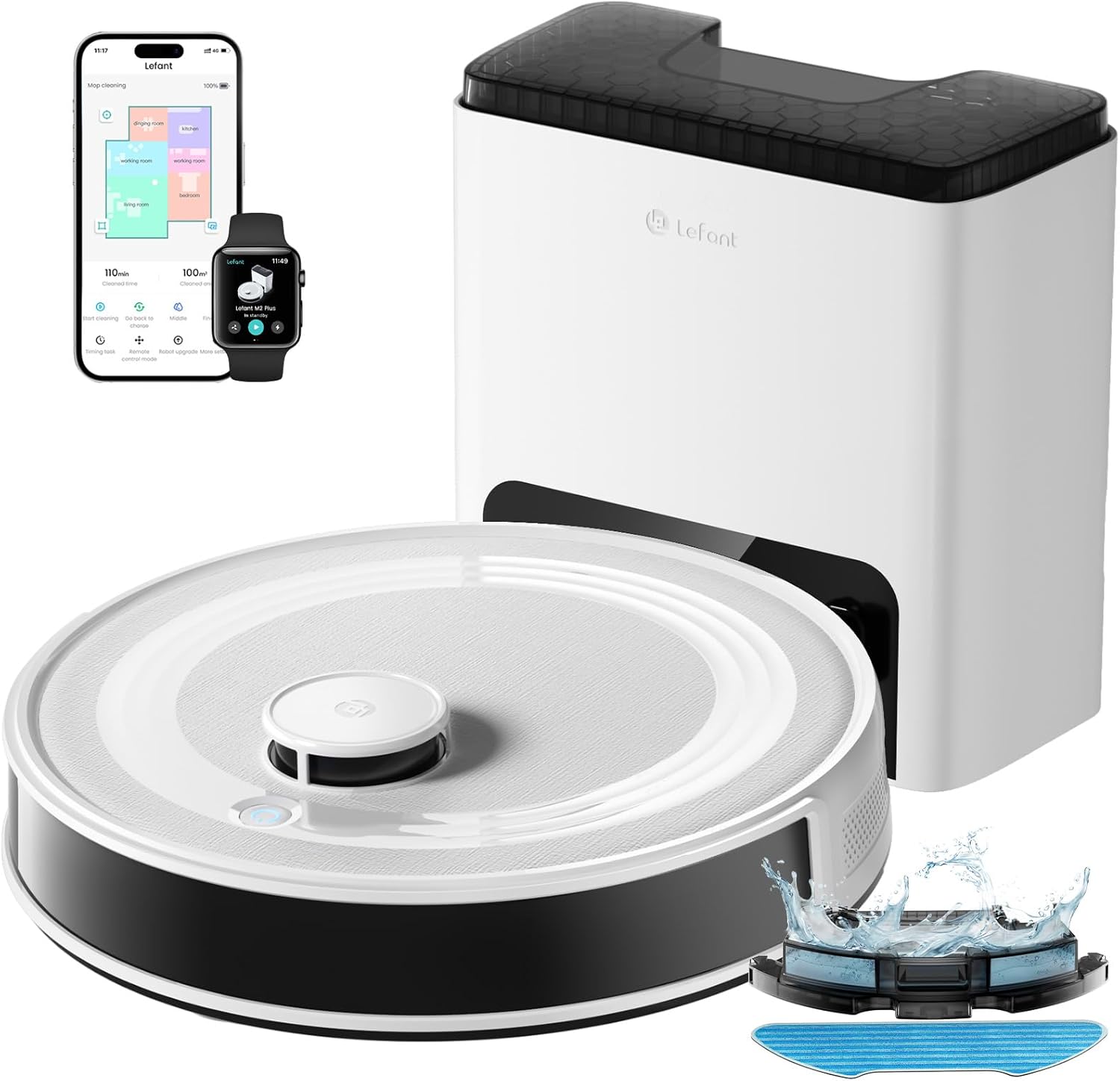 Lefant M2 Plus Robot Vacuum and Mop Combo,190° PSD Obstacle Avoidance,LIDAR Navigation,40-Day Capacity,Powerful Suction,Perfect for Pet Hair,140 Min Runtime, WiFi/App/Alexa