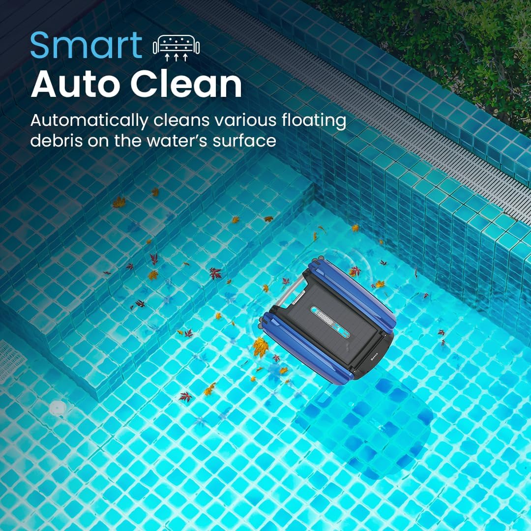 Betta SE Solar Powered Automatic Robotic Pool Surface Skimmer Cleaner with 24/7 Continuous Cleaning Battery Power and Re-Engineered Twin Salt Chlorine Tolerant Motors (White)