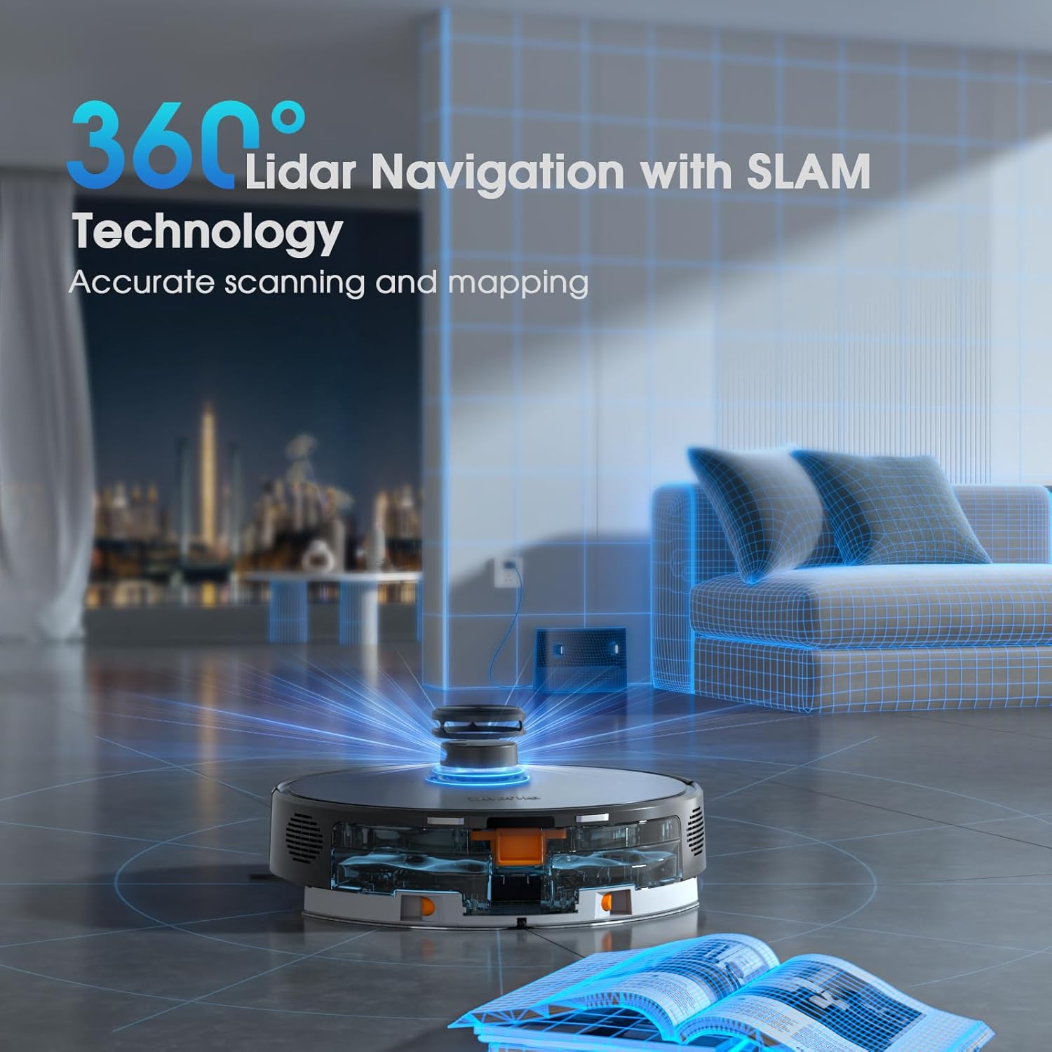 Robot Vacuum and Mop, Mapping Sweeping robot Cleaner with LiDAR Navigation Smart & Strong Suction, WiFi/App/Alexa/Voice Control, Obstacle Avoidance, for Home, Wood/Hard Floors, Pet Hair -Grey