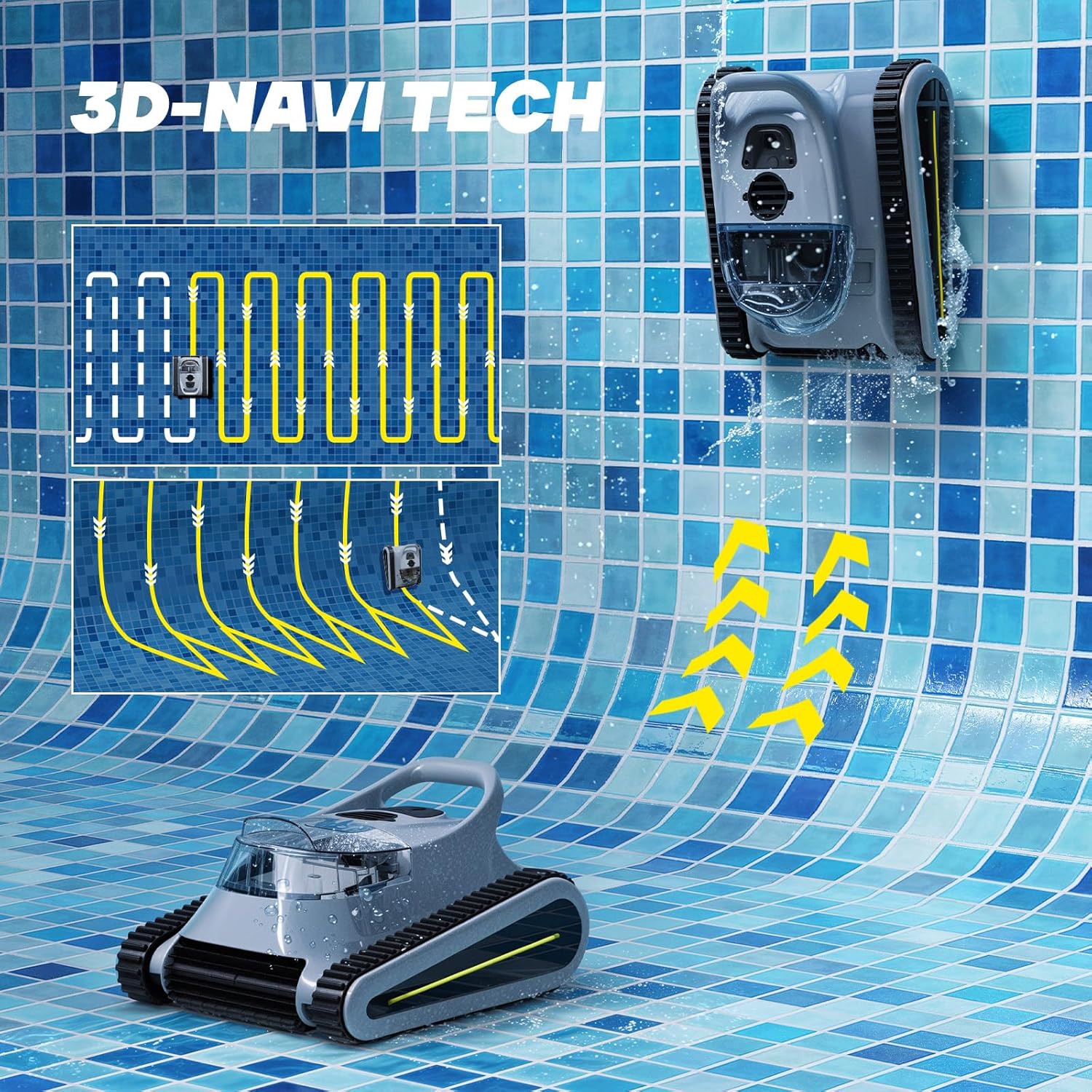 Crab Robotic Pool Vacuum, Wall-Climbing Robot, Automatic Pool Cleaner, Suitable for Walls and Floors of 1614 Square Feet Pool , Black/Grey