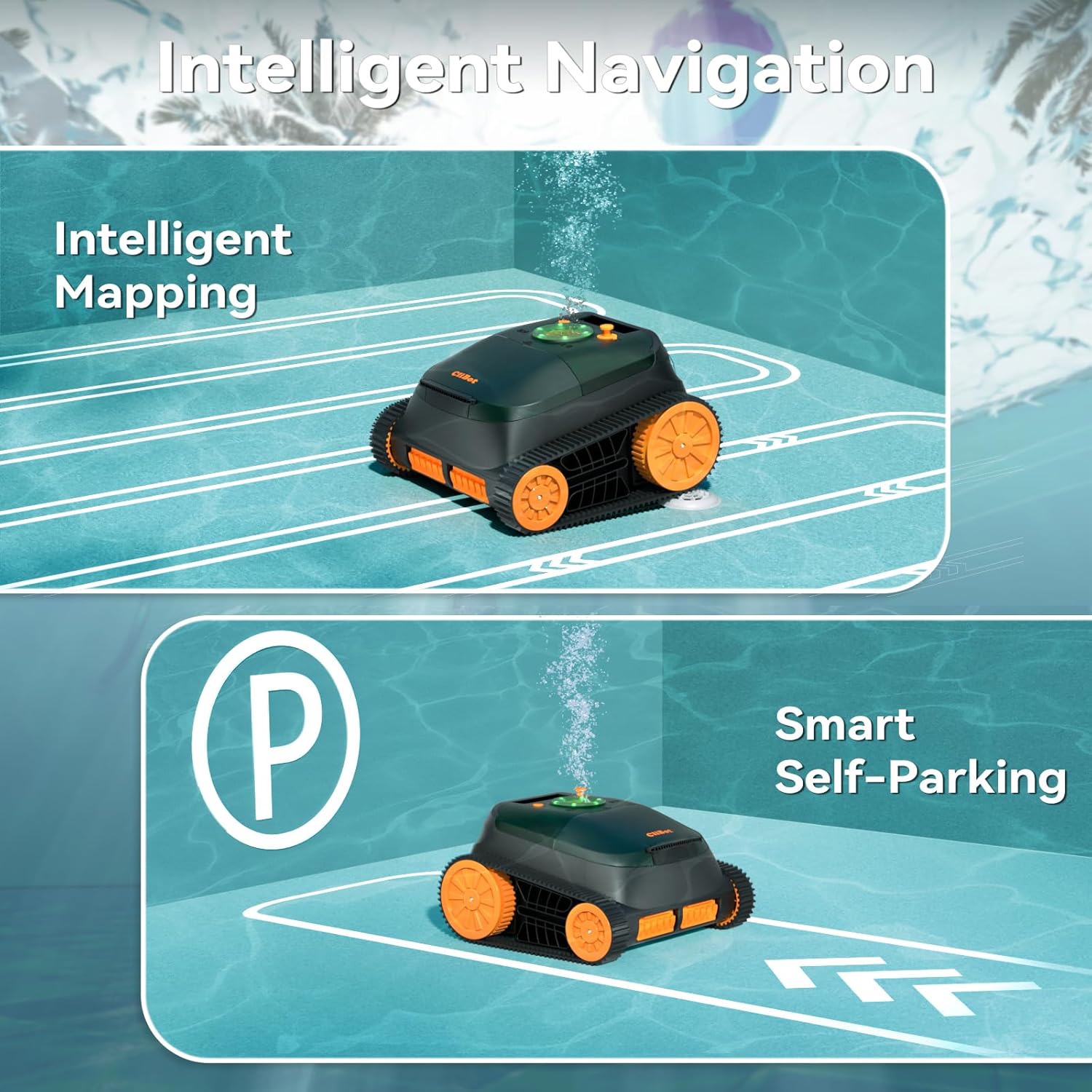 Robotic Pool Cleaner with 210 Mins Runtime, Smart Navigation, Triple Brushless Motors, Automatic Pool Vacuum Robot with Wall & Waterline Cleaning Function for Inground Pools Up to 3229 Sq.Ft