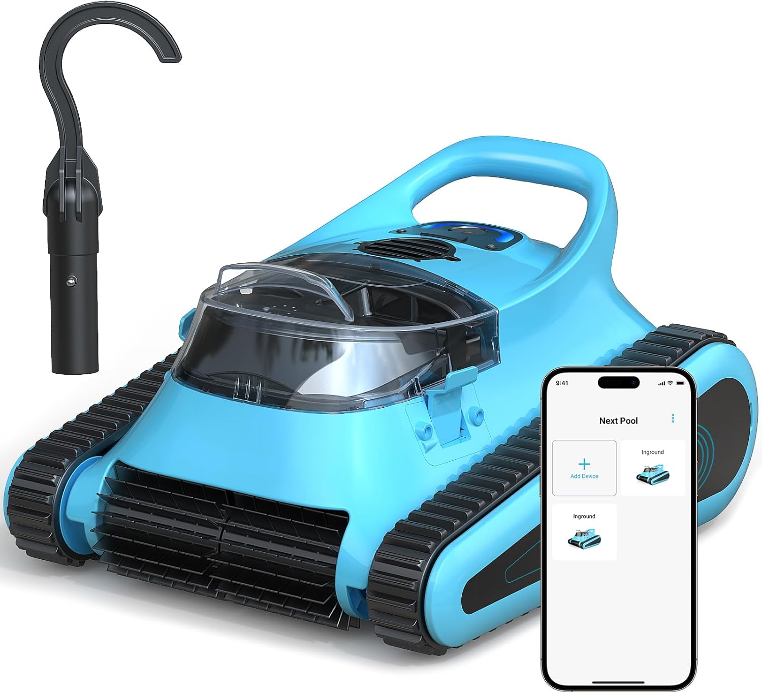 Pool Vacuum for Inground Pools: Cordless Robot Robotic Pool Cleaners with Hook 180W Suction Auto Vacuums Wall Climbing Waterline Scrubbing Cleaning 150 Mins Long Battery Up to 2,000 sq.ft