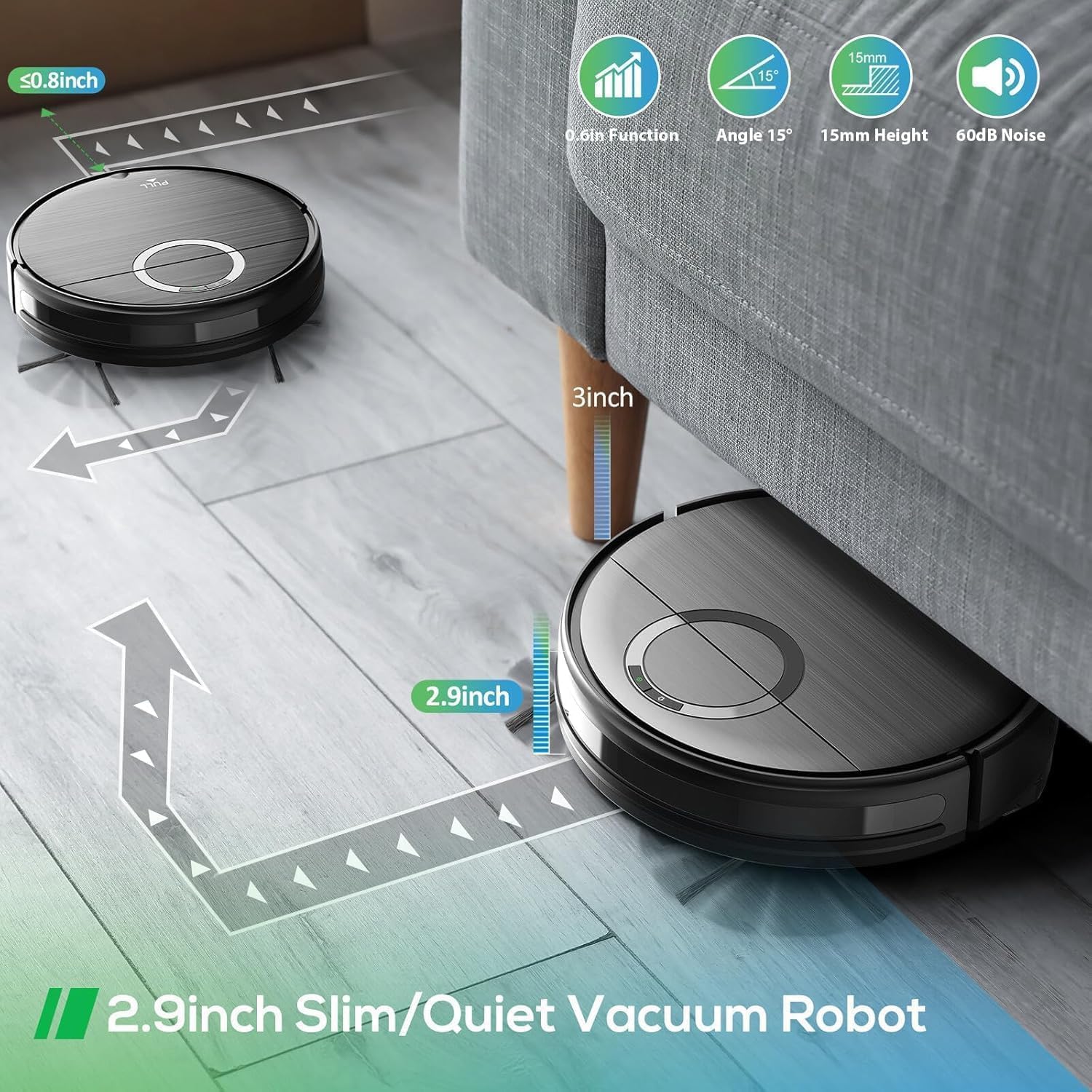 Robot Vacuum and Mop Combo, Robotic Vacuum Cleaner 2 in 1 Vacuuming Mopping with Schedule, Wi-Fi/App/Remote, Max Suction 2000Pa, Self-Charging, Slim, Ideal for Hard Floor, Pet Hair, Low-Pile Carpet