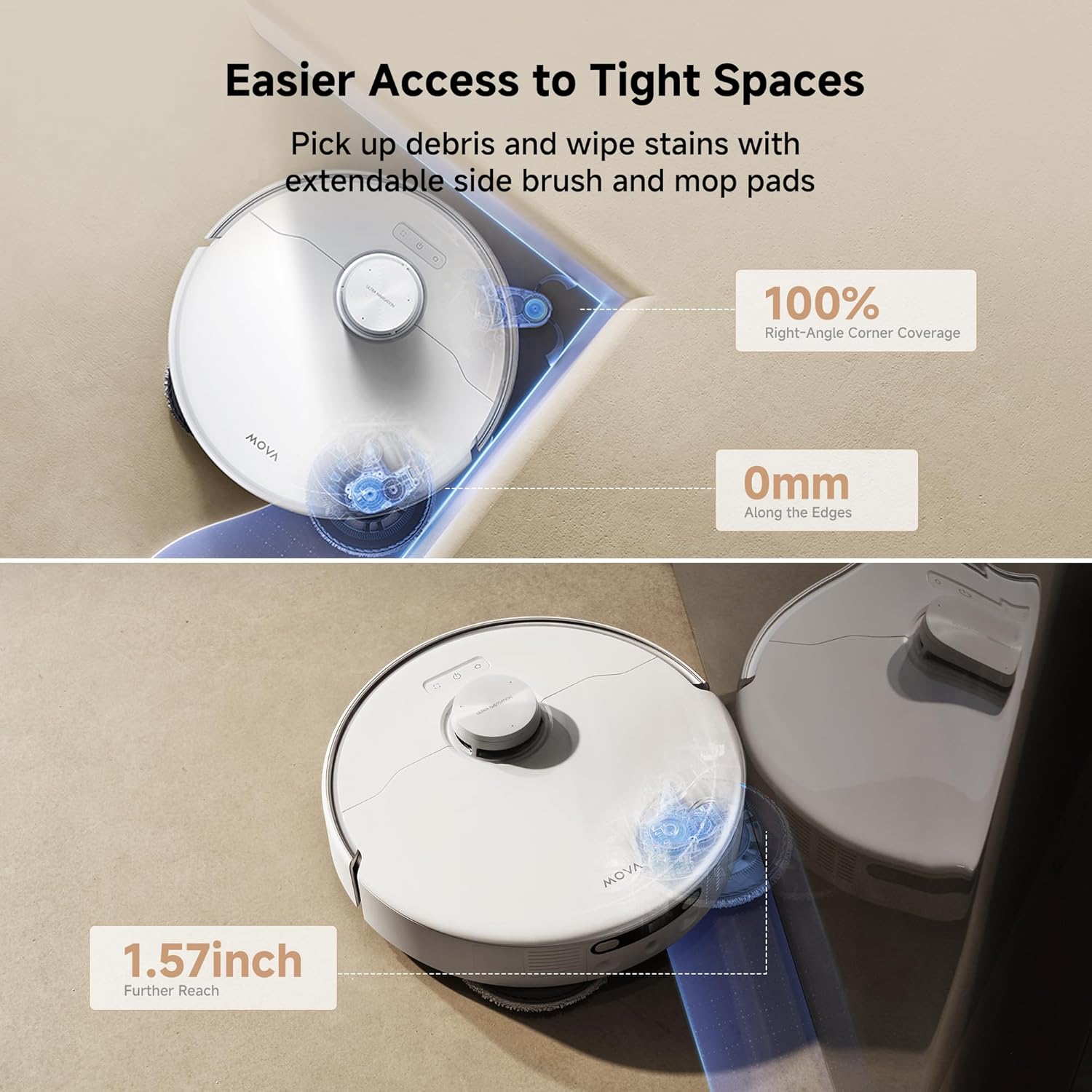 Mova P10 Pro Ultra Robot Vacuum and Mop 13,000Pa Suction, 140°F Hot Water Auto Mop Washing & Drying, Dual Spinning Extenable Mop,10.5mm Lifting for Carpet, 360°Obstacle Avoidance, App Control