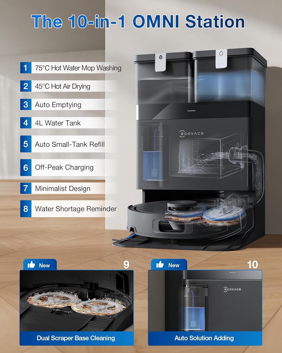 ECOVACS DEEBOT X9 PRO Omni Robot Vacuum and Mop, Blast™ 16,600Pa Suction, OZMO Roller Instant Self-Washing Mopping, ZeroTangle™ 3.0, Triple Lift System, AI Smart Navigation, Hands-Free Omni Station