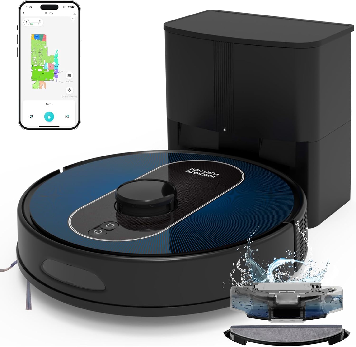 Robot Vacuum and Mop: Self-Emptying 5000Pa Robotic Vacuum Real-Time Mapping/No-Go Zones for 60 Days Hands-Free Cleaning, 3-in-1 LiDAR Navigation Alexa/APP Robot Vacuum Cleaner for Hard Floor & Carpet