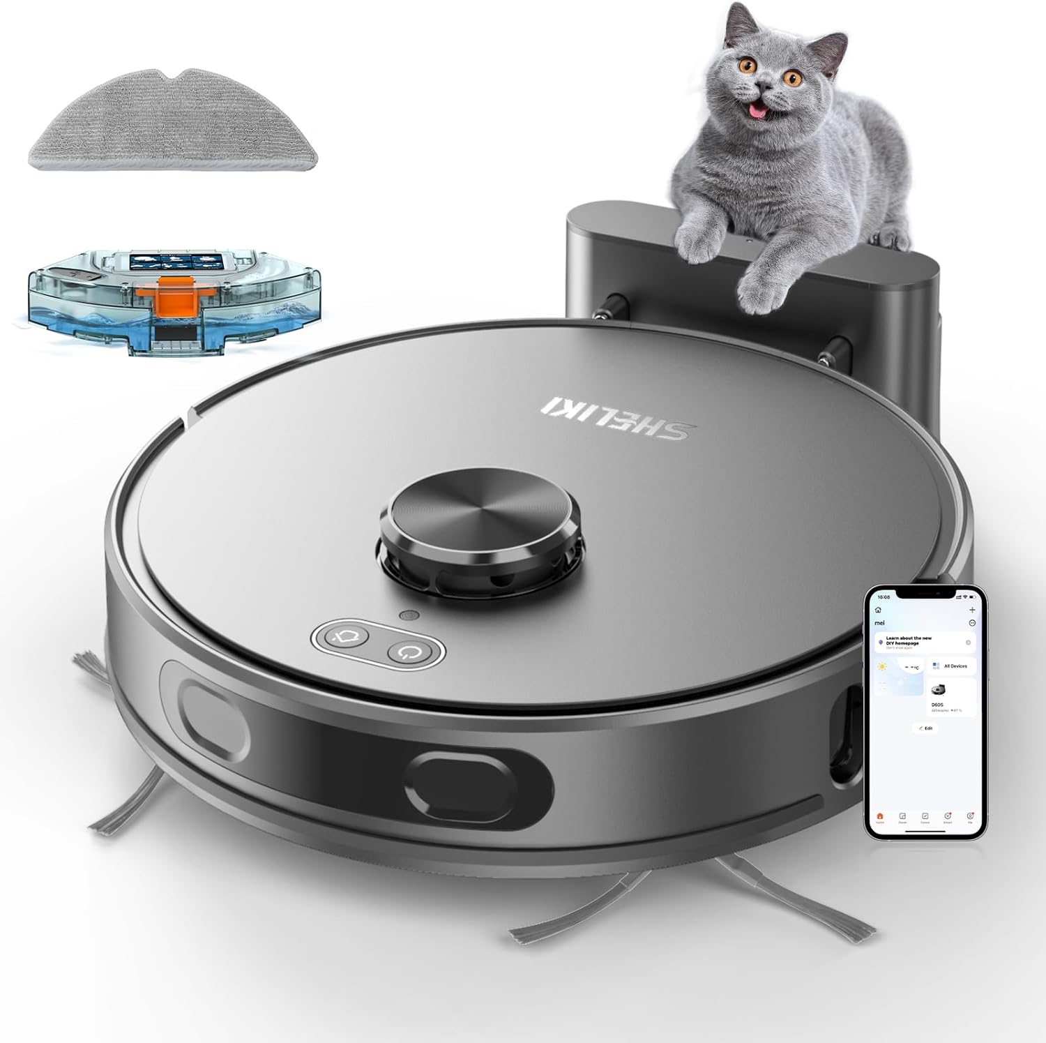 Robot Vacuum and Mop, Mapping Sweeping robot Cleaner with LiDAR Navigation Smart & Strong Suction, WiFi/App/Alexa/Voice Control, Obstacle Avoidance, for Home, Wood/Hard Floors, Pet Hair -Grey