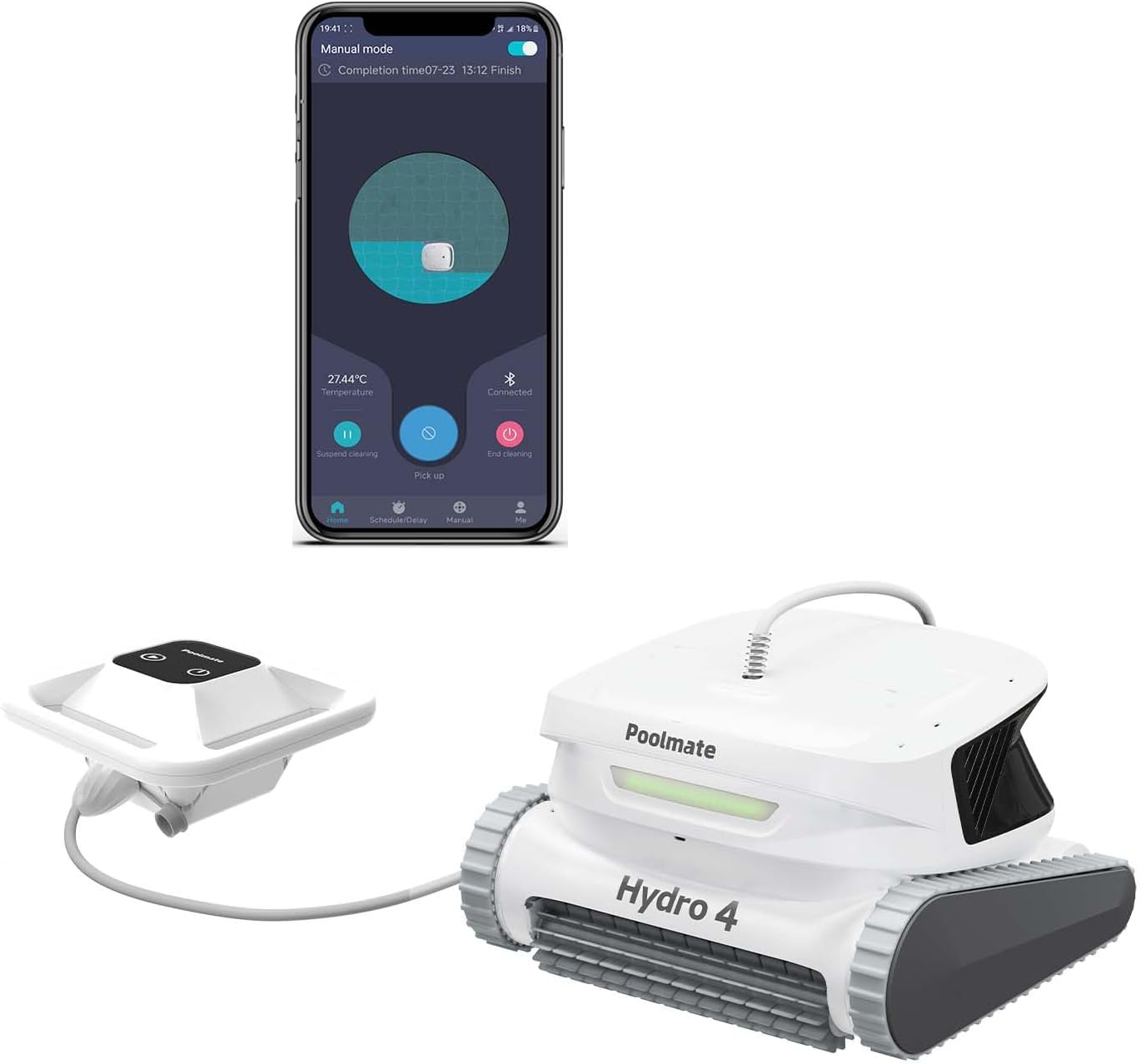 Poolmate Hydro 4 Pool Robot, Pool Vacuum for Inground and Aboveground Pools, Floor, Wall and Waterline Cleaning and Scrubbing, Smart WiFi and Blutooth App Control, 50' Cord,Top Load Filter Basket