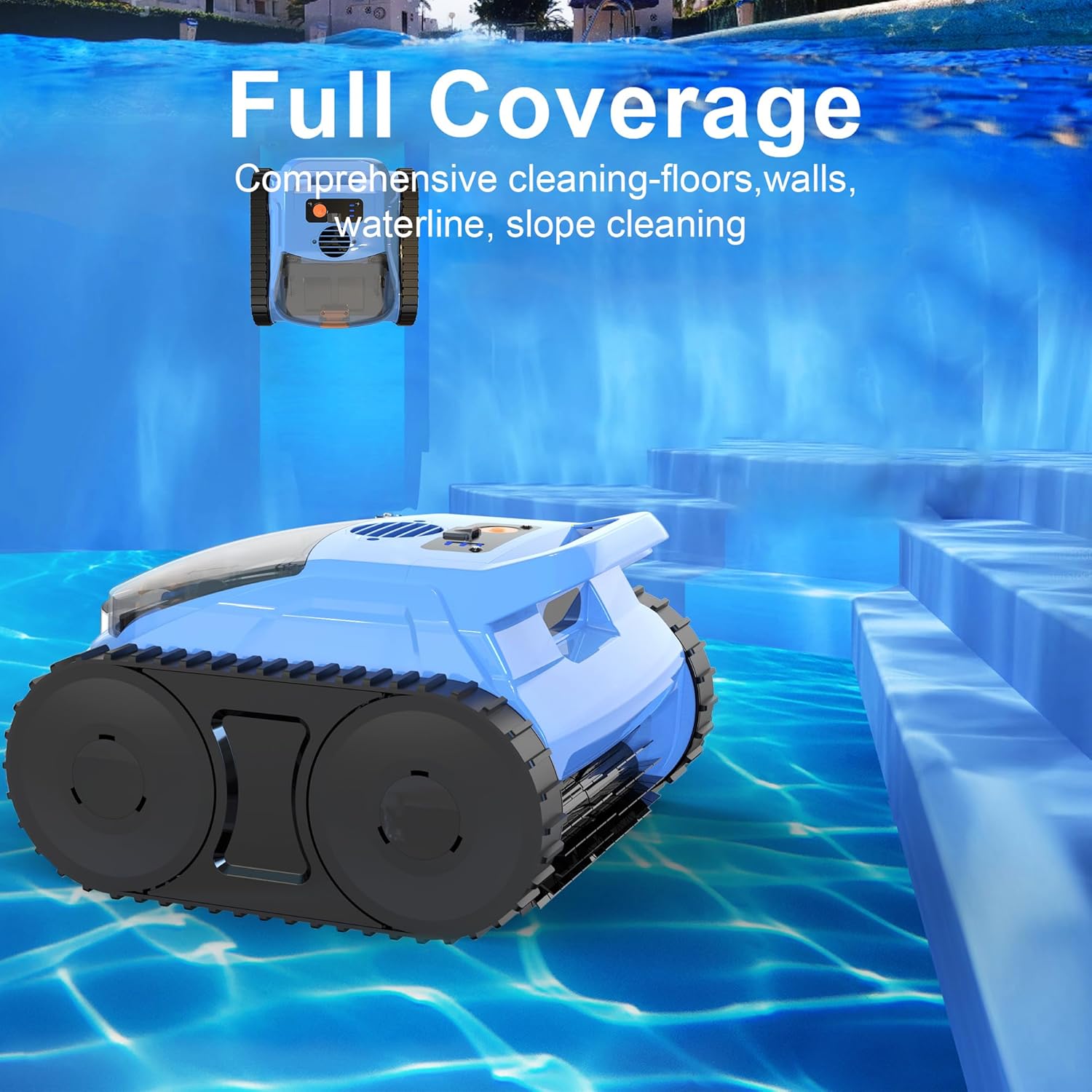 (2025 Upgrade) Pool Vacuum for Inground Pools, Robotic Pool Cleaner, Wall Climbing Pool Cleaner, Cleans Pool Floors, Drain & Walls & Waterline, Cleaning Up to 2100 Sq.ft, 180 Min