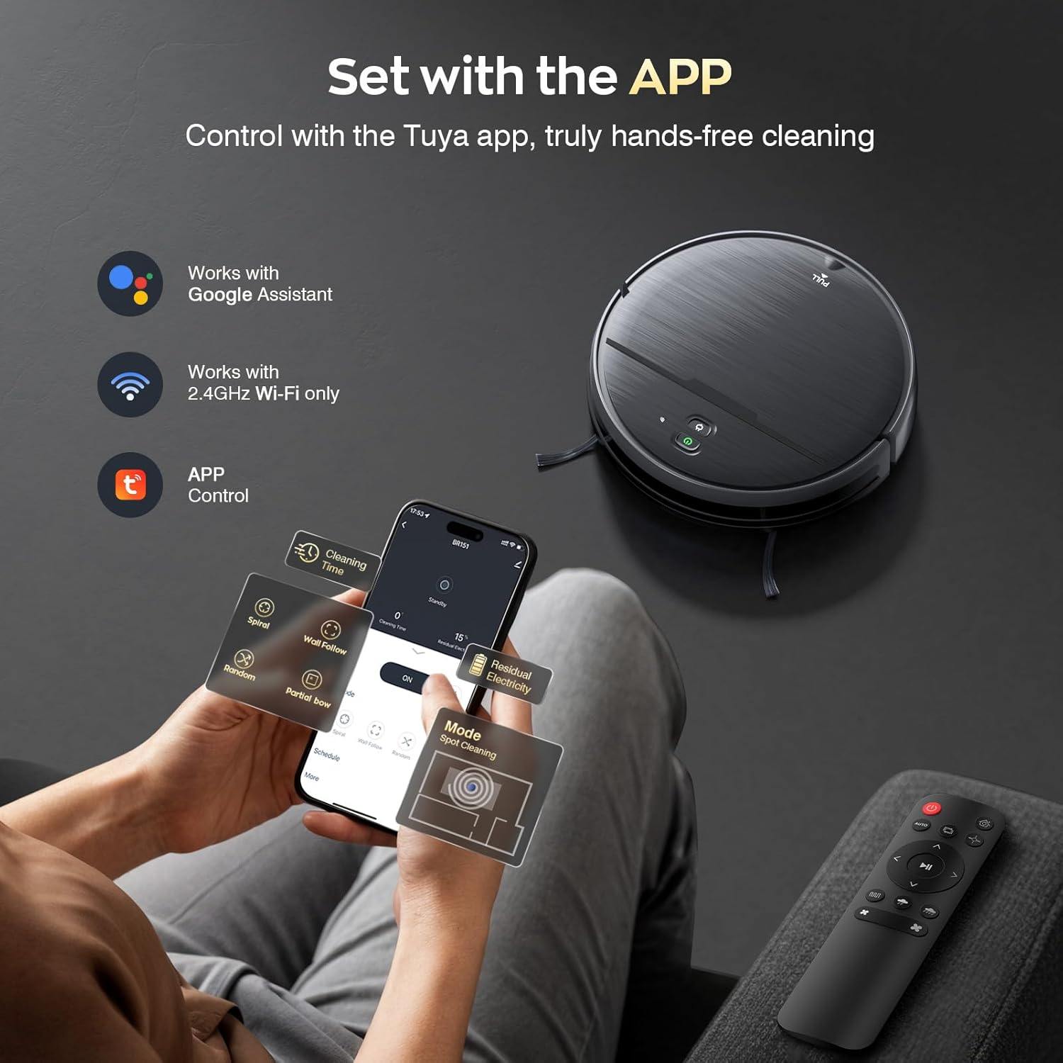 Robot Vacuum and Mop Combo, 2 in 1 Sweeping robot Cleaner with WiFi/App, Robot Vacuum with Water Tank, Strong Suction, Schedule, Self-Charging, Quiet, for Hard Floor, Pet Hair, Low Pile Carpet