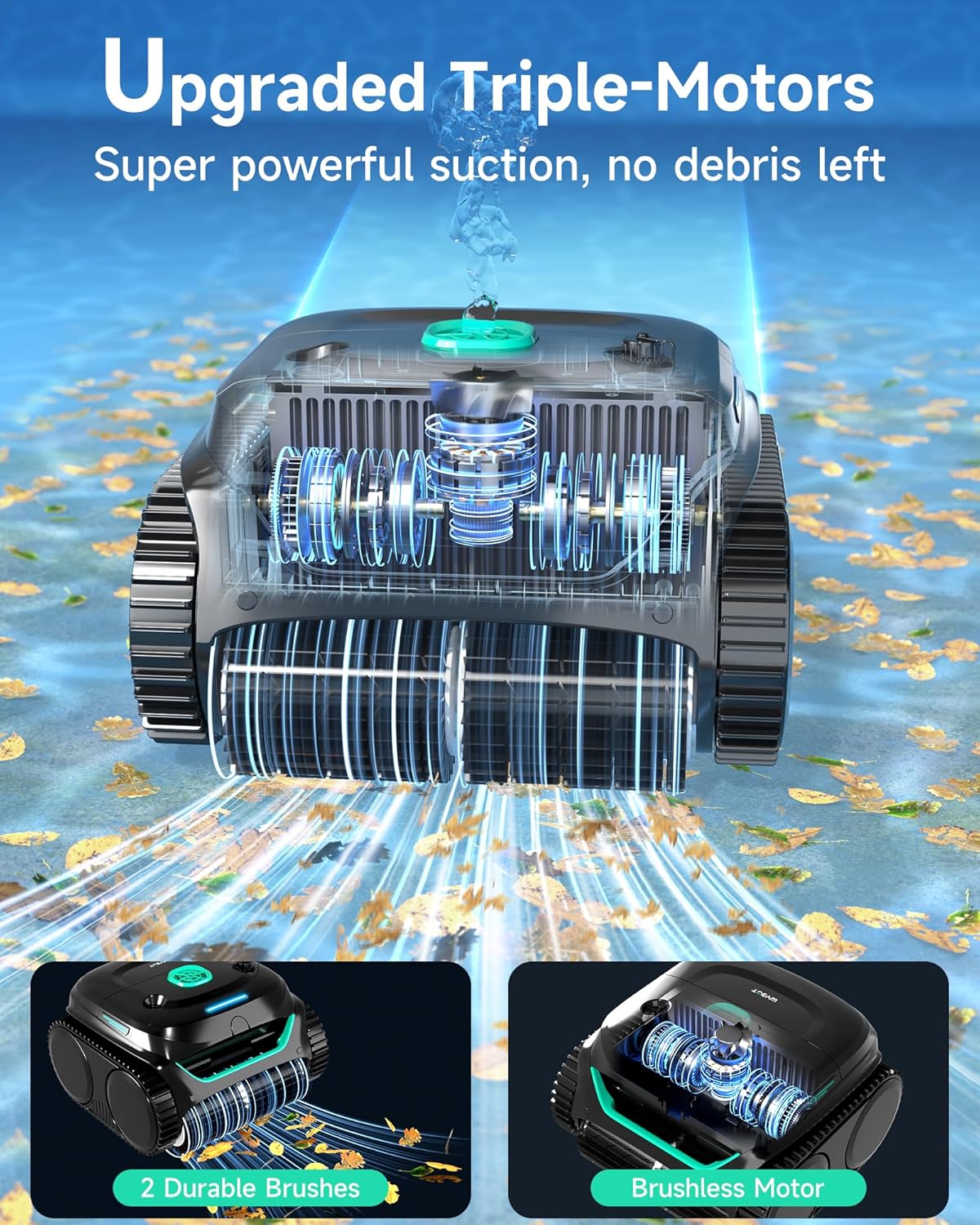 (2025 New) WYBOT C2 Cordless Robotic Pool Cleaner, Pool Vacuum for Inground Pools up to 2512 Sq.ft, Wall-Climbing & Waterline Cleaning wtih Dual Filter, Triple-Motors, Lasts 180 Mins Runtime