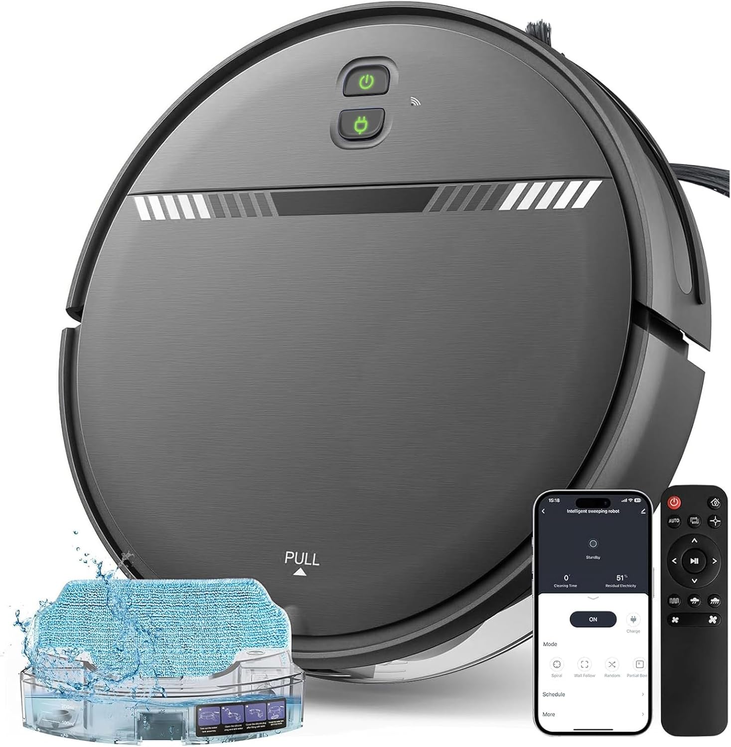 Robot Vacuum and Mop Combo, 2 in 1 Vacuum Robot with WiFi/App/Voice, Schedule, Water Tank and Dustbin, Self-Charging, Slim, Ideal for Hard Floor, Pet Hair, Carpet