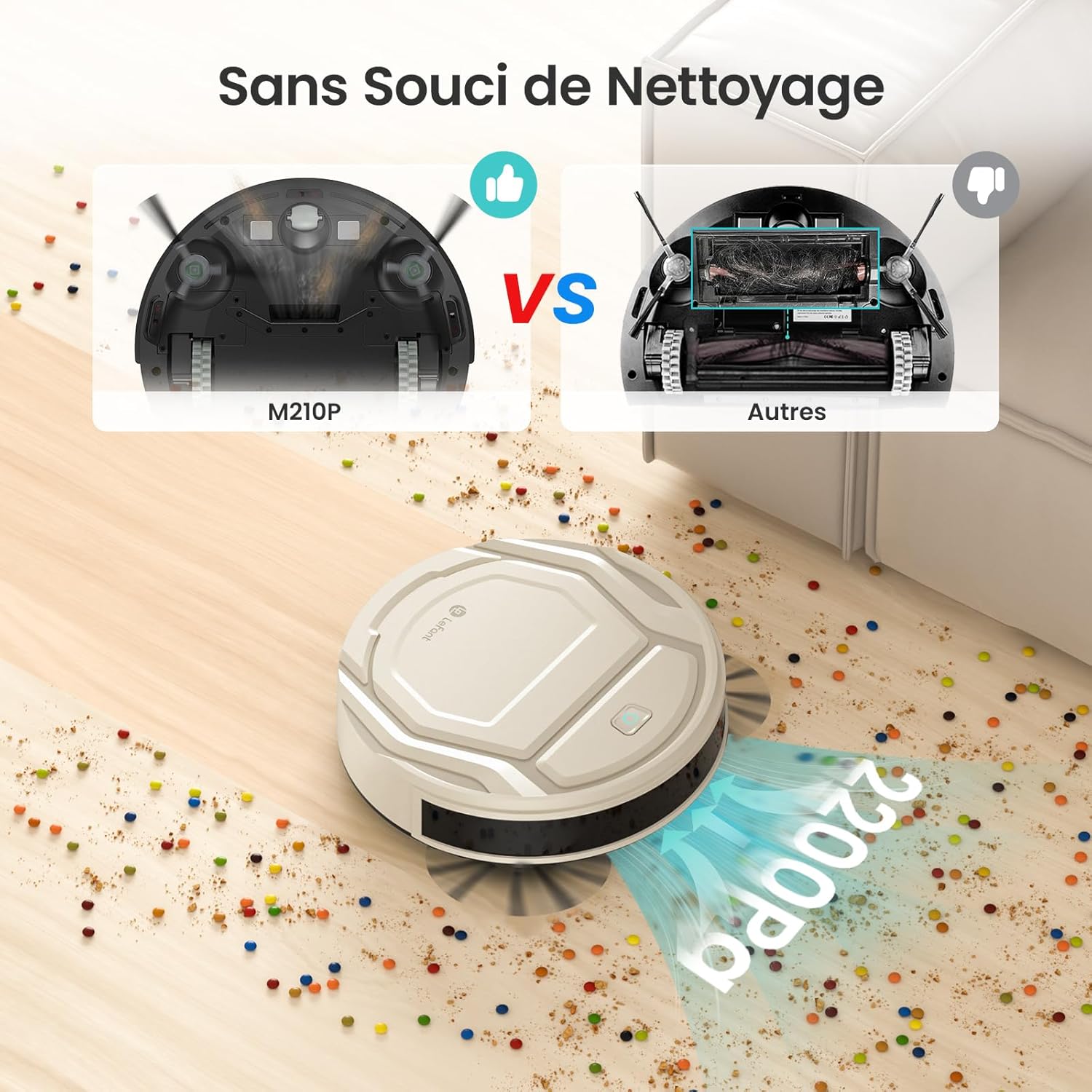 Lefant M3 Robot Vacuum, Robot Vacuum and Mop, 12000Pa Suction, Anti-Tangle Brushes, Dual Spinning Mop, Auto Mop Washing, Drying, Self-Emptying, Self-Refilling, for Pet Hair Dust, App Voice Control