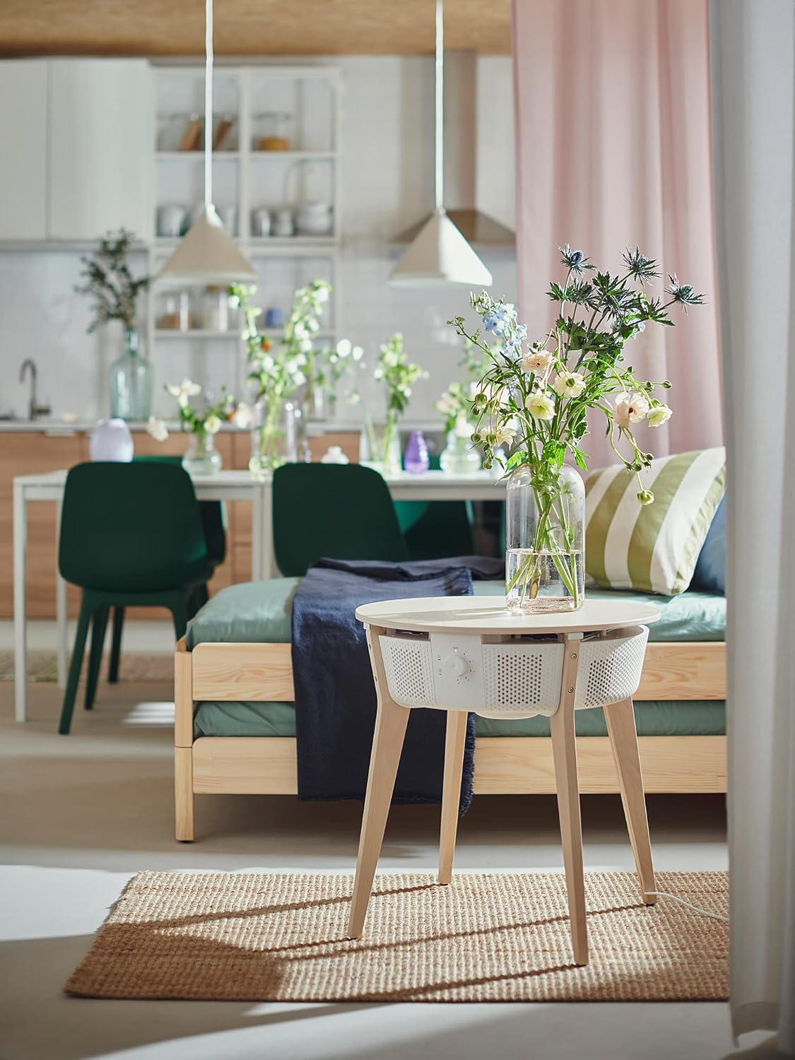 IKEA STARKVIND table with air purifier, stained oak veneer/white
