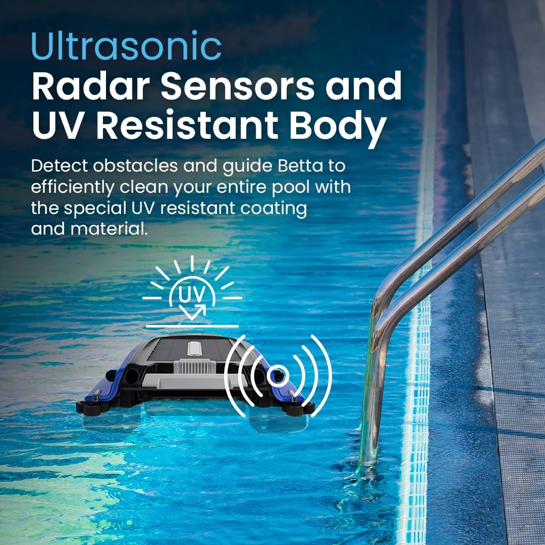 Betta SE Solar Powered Automatic Robotic Pool Surface Skimmer Cleaner with 24/7 Continuous Cleaning Battery Power and Re-Engineered Twin Salt Chlorine Tolerant Motors (White)