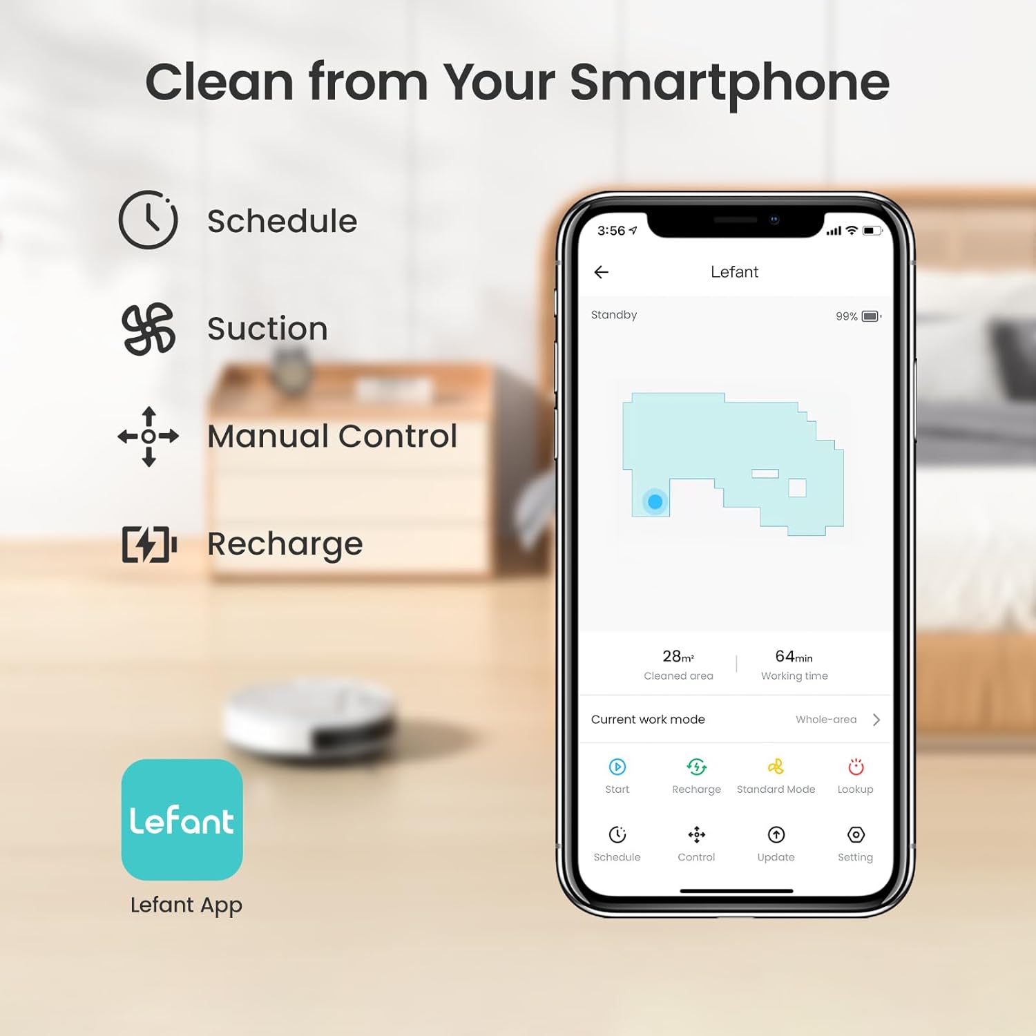 Lefant M2 Plus Robot Vacuum and Mop Combo,190° PSD Obstacle Avoidance,LIDAR Navigation,40-Day Capacity,Powerful Suction,Perfect for Pet Hair,140 Min Runtime, WiFi/App/Alexa