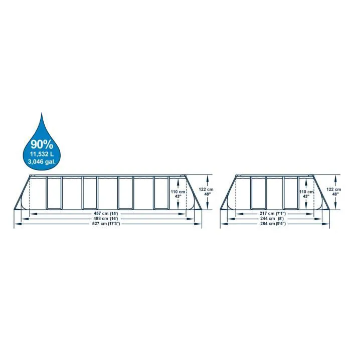 Kit Piscine hors sol tubulaire BESTWAY Power Steel™- 488 x 244 x 122 cm - Rectangulaire (Avec échelle, bâche, épurateur à cartouche)