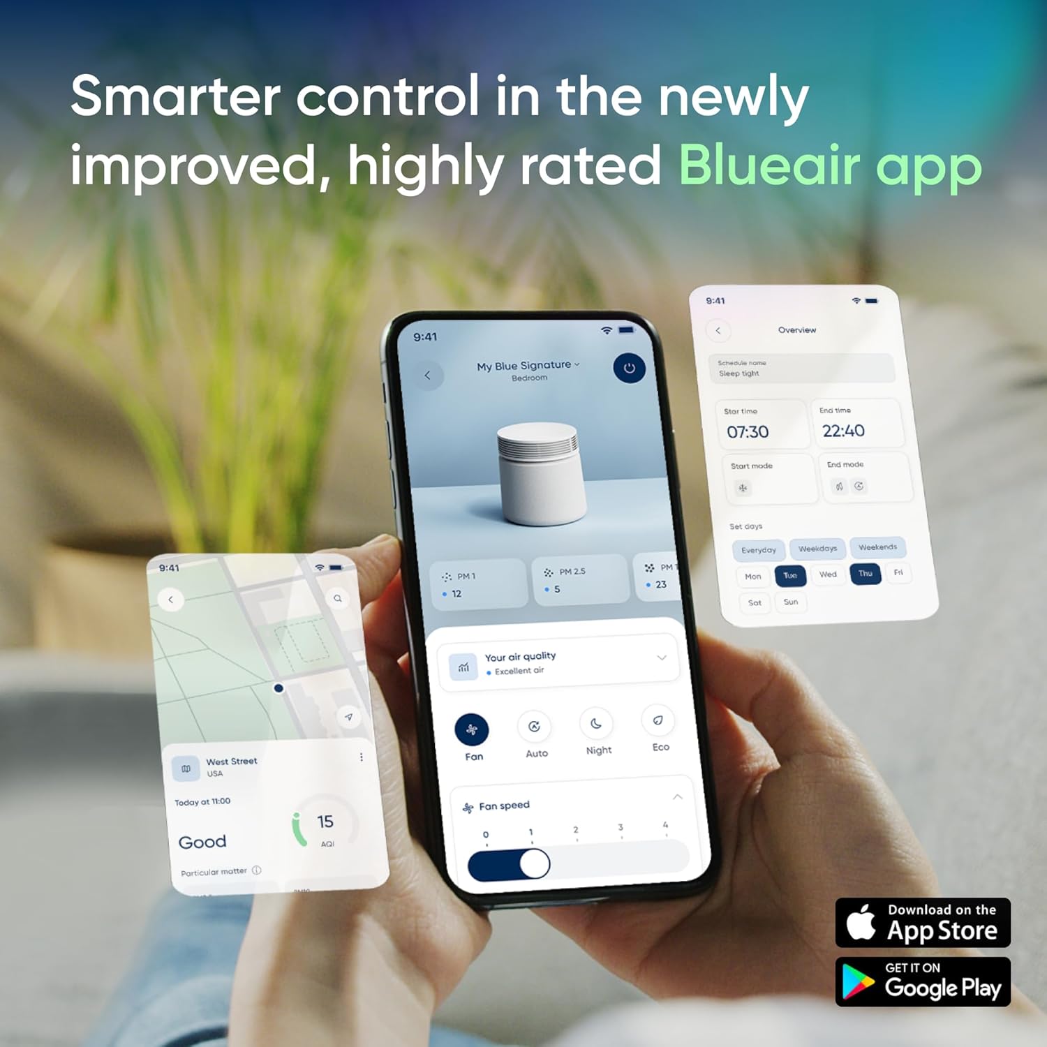 BLUEAIR Air Purifier for Large Rooms & Home - Odor Eliminating Cleans up to 3385 ft², HEPASilent, Smart WiFi, Auto Mode, Doubles as Table, Removes Dust, Smoke, Pet Hair, AHAM Verified, Blue Signature