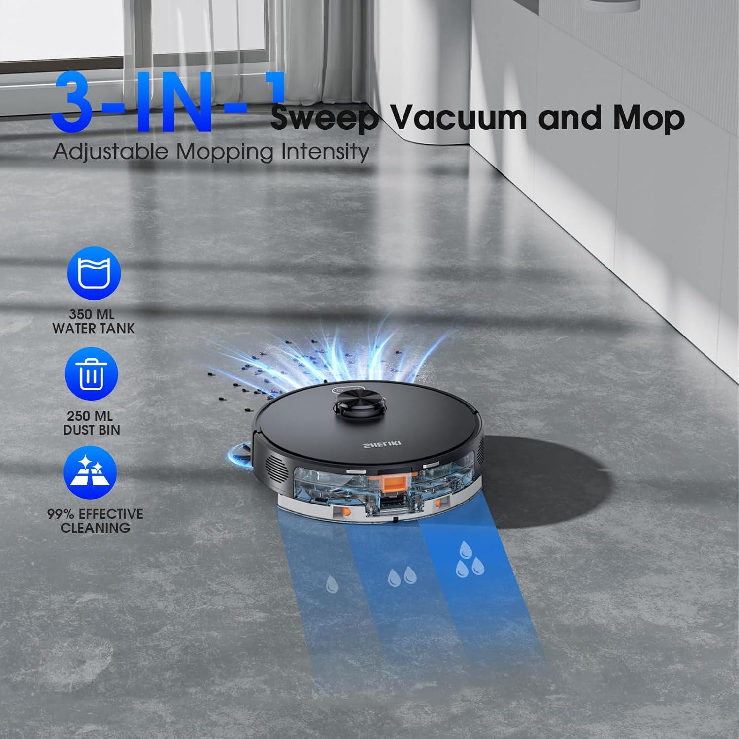 Robot Vacuum and Mop, Mapping Sweeping robot Cleaner with LiDAR Navigation Smart & Strong Suction, WiFi/App/Alexa/Voice Control, Obstacle Avoidance, for Home, Wood/Hard Floors, Pet Hair -Grey
