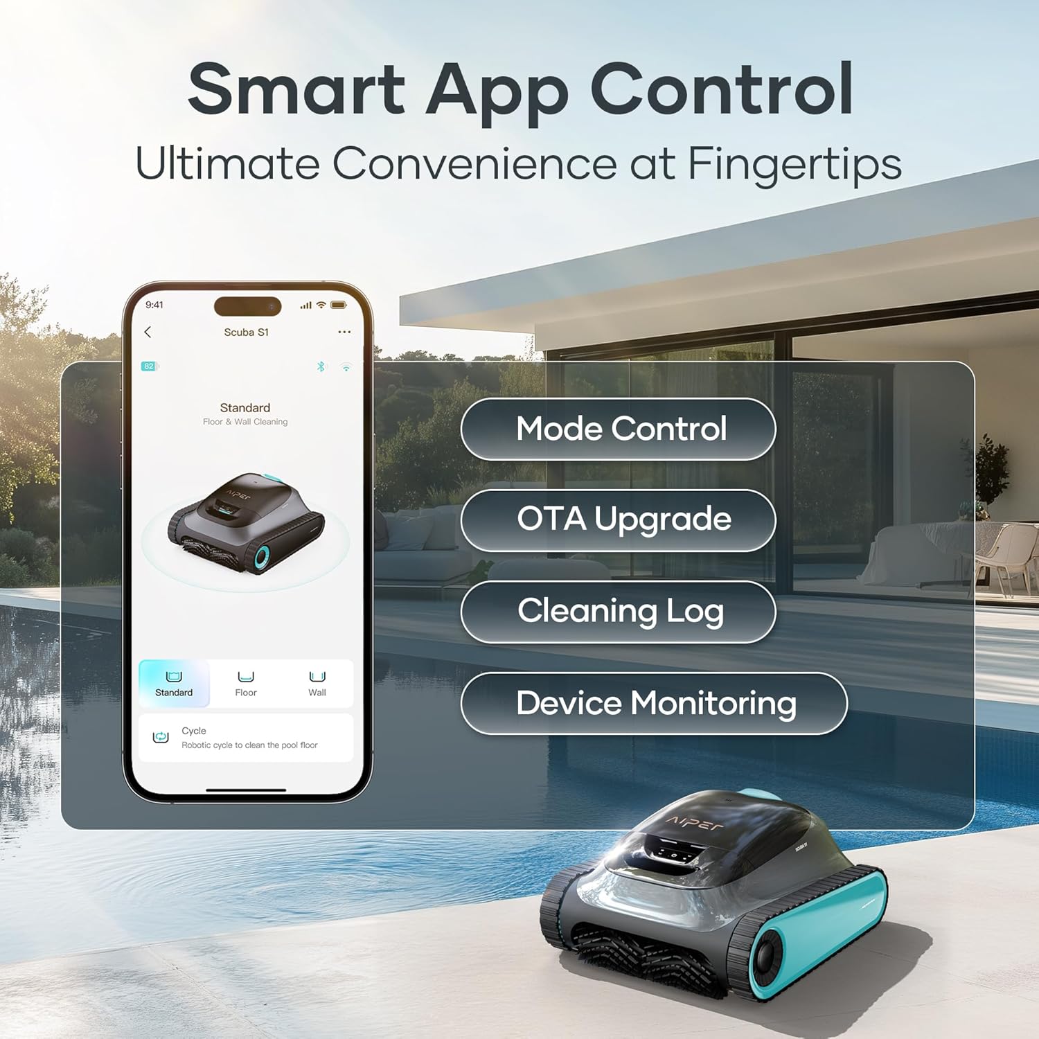 (2025 Upgrade) Aiper Scuba S1 Robotic Pool Cleaner, Wall & Waterline Cleaning, Double Filtration, Extended 180-Min Battery Life, Smart Navigation, App Support, OTA Upgrade