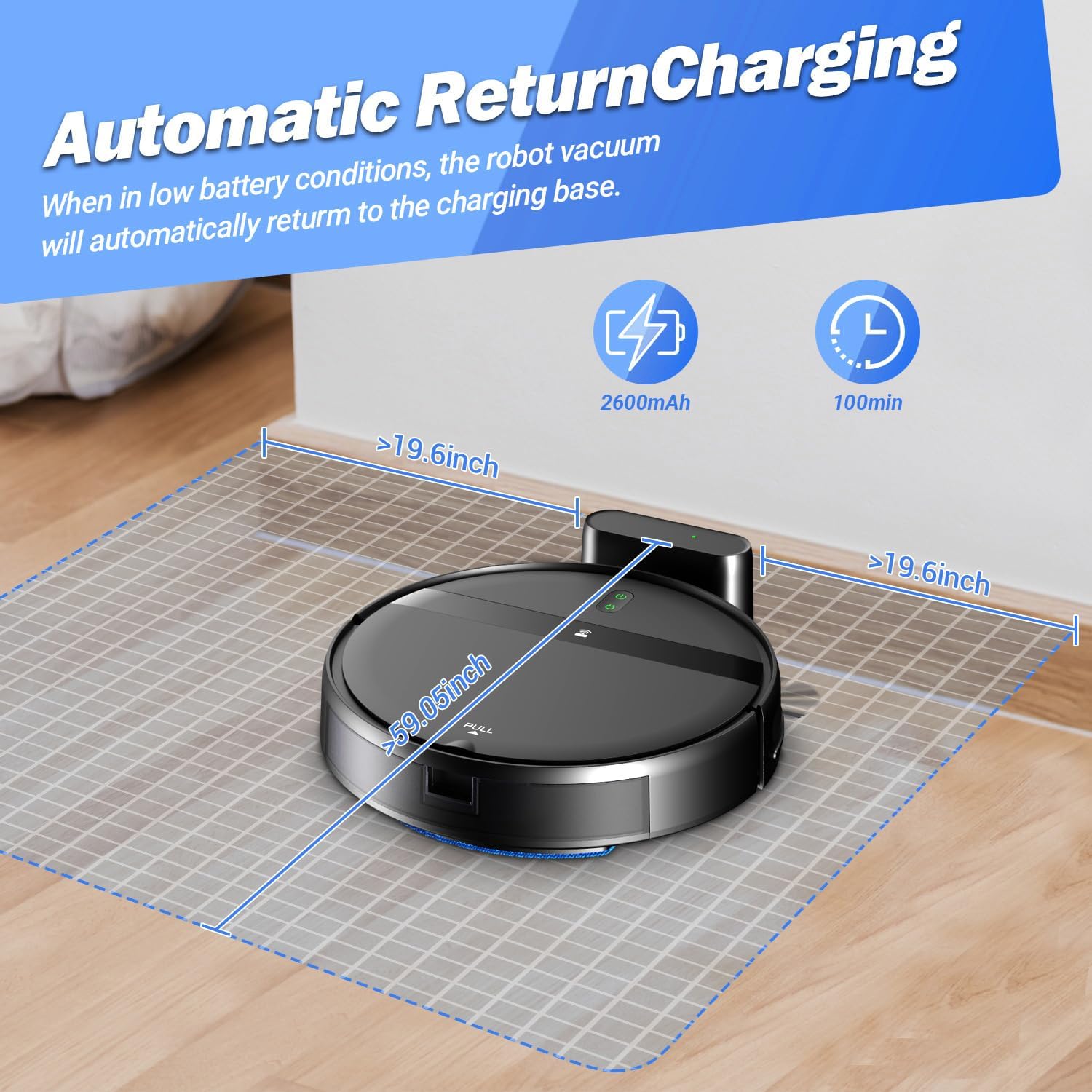 Robot Vacuum and Mop Combo for Large Homes & Pet Hair – Smart App/Voice, 2300Pa Sucktion, 120Min Clean, Ultra-Thin 2.87