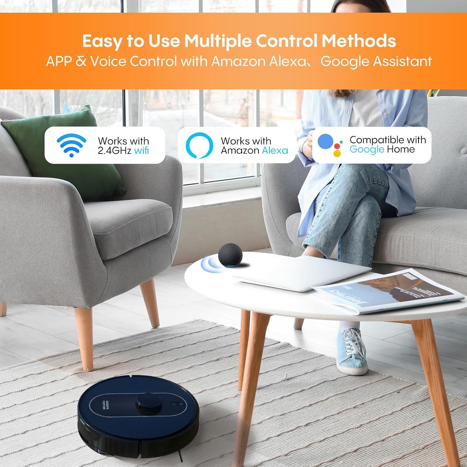Robot Vacuum and Mop: Self-Emptying 5000Pa Robotic Vacuum Real-Time Mapping/No-Go Zones for 60 Days Hands-Free Cleaning, 3-in-1 LiDAR Navigation Alexa/APP Robot Vacuum Cleaner for Hard Floor & Carpet
