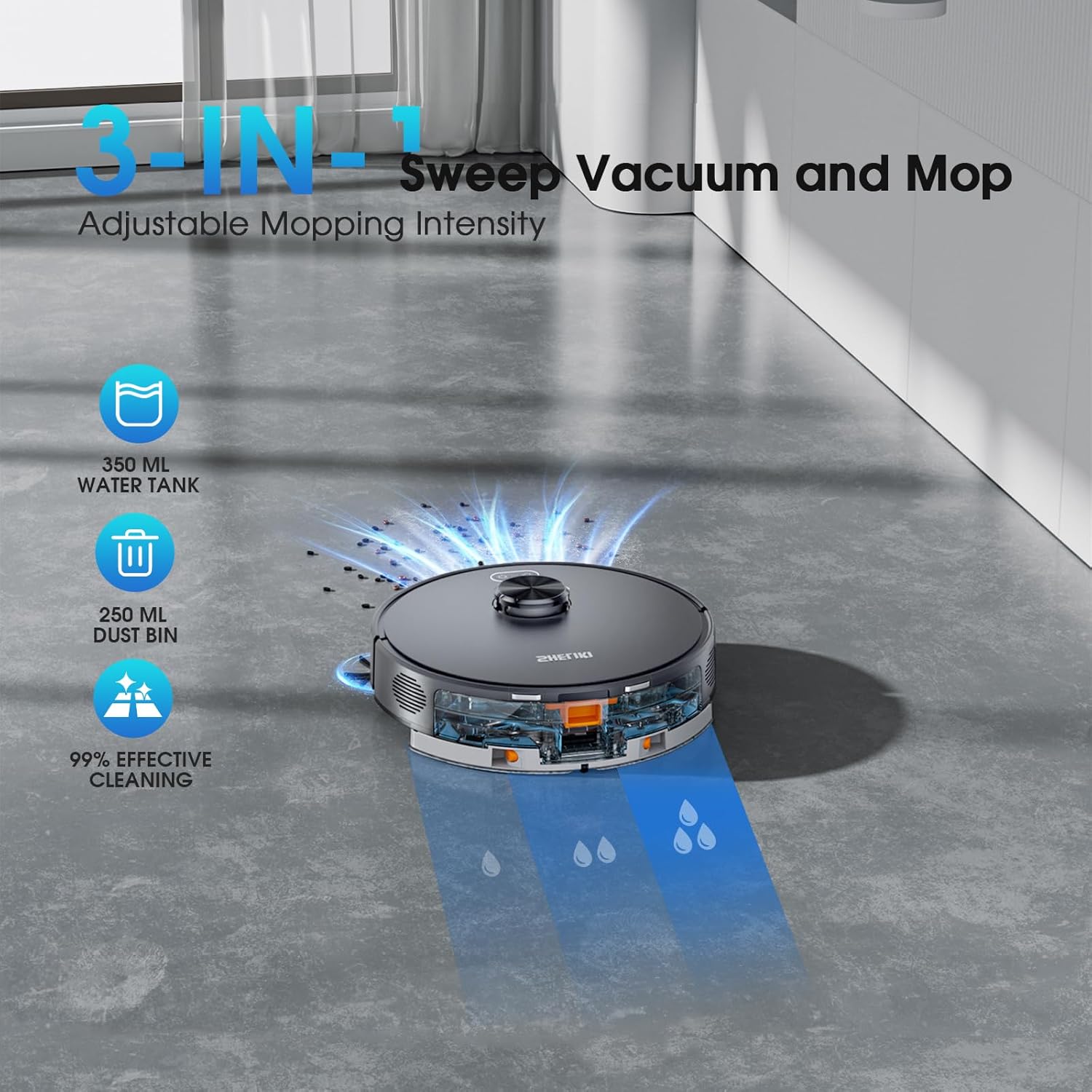 Robot Vacuum and Mop, Mapping Sweeping robot Cleaner with LiDAR Navigation Smart & Strong Suction, WiFi/App/Alexa/Voice Control, Obstacle Avoidance, for Home, Wood/Hard Floors, Pet Hair -Grey