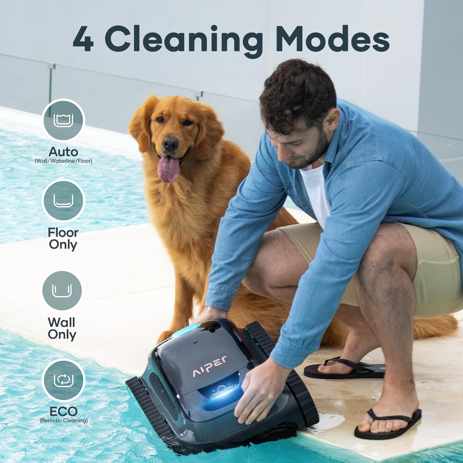 Aiper Scuba S1 Robotic Pool Cleaner, 150 Min Battery Life, WavePath 2.0 Smart Navigation, Over-The-Waterline Scrubbing, for Inground and Above Ground Pools up to 1600 sq.ft