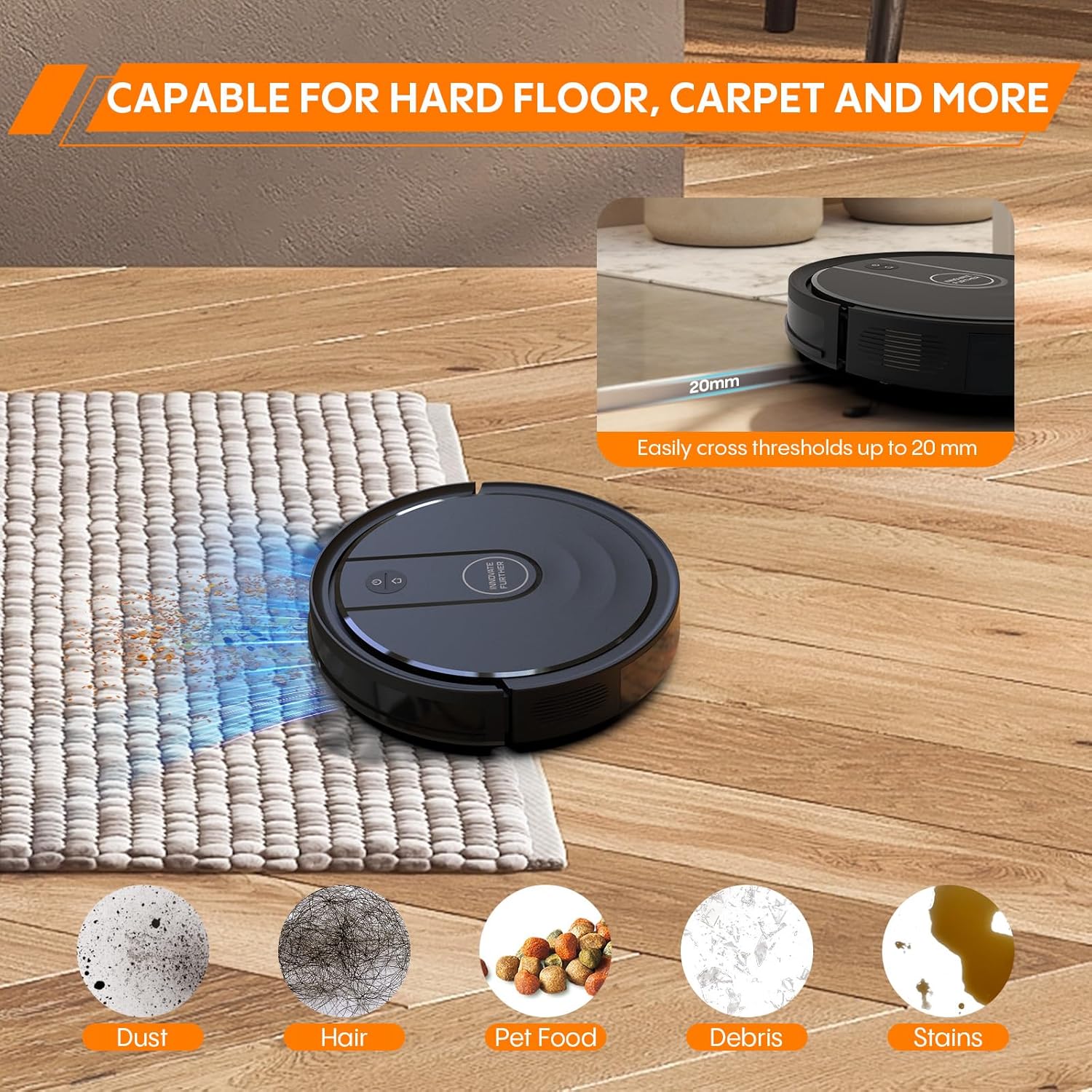 Robot Vacuum and Mop Combo : 3-in-1 Robotic Vacuum Cleaner, 2.87