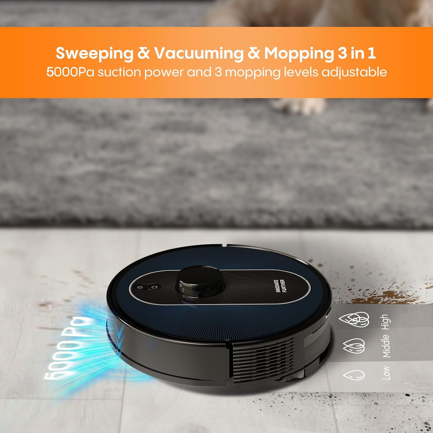Robot Vacuum and Mop: Self-Emptying 5000Pa Robotic Vacuum Real-Time Mapping/No-Go Zones for 60 Days Hands-Free Cleaning, 3-in-1 LiDAR Navigation Alexa/APP Robot Vacuum Cleaner for Hard Floor & Carpet