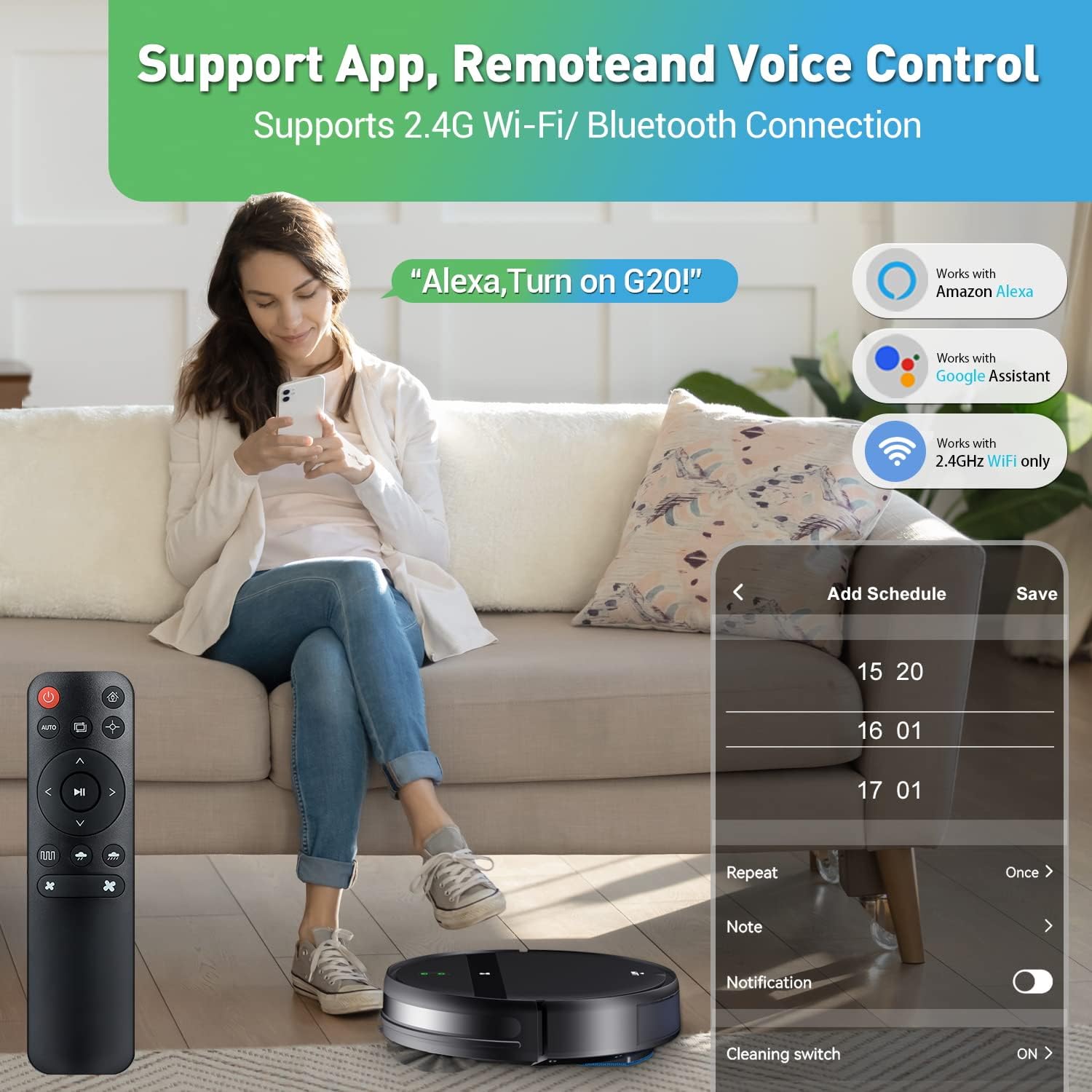 Robot Vacuum and Mop Combo 2300Pa for Pet Hair | Robotic Vacuum Cleaner with WiFi/Alexa/App | Auto Recharge & Tangle-Free | Ultra-Slim Quiet 2.8