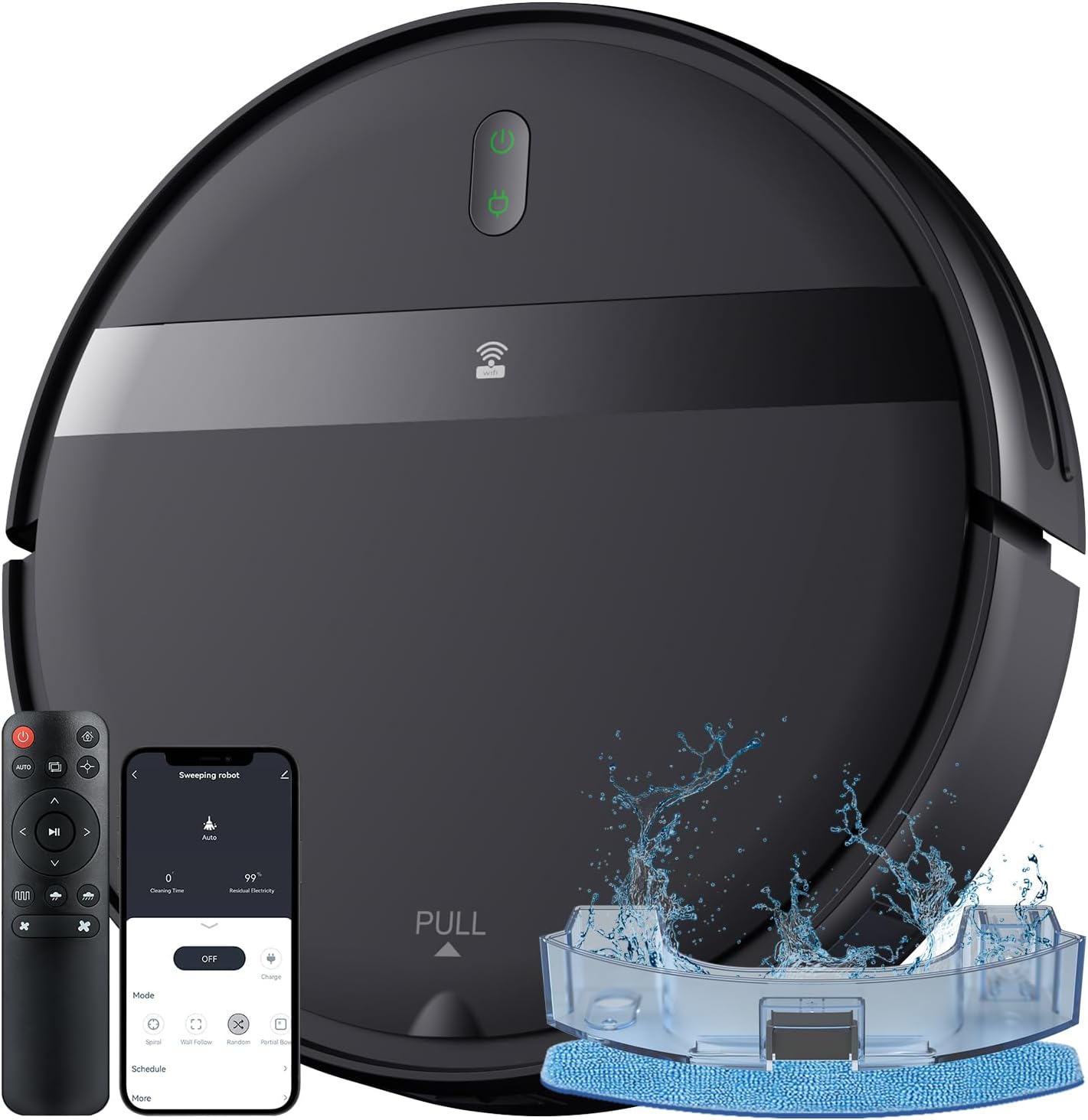 Robot Vacuum and Mop Combo - WiFi/Alexa/App, Robotic Vacuum Cleaner, Ultra-Slim & Quiet, Tangle-Free, Auto Recharge, Multi-Surface Cleaning, Cleans Carpets, Hard Floors & Pet Hair Efficiently