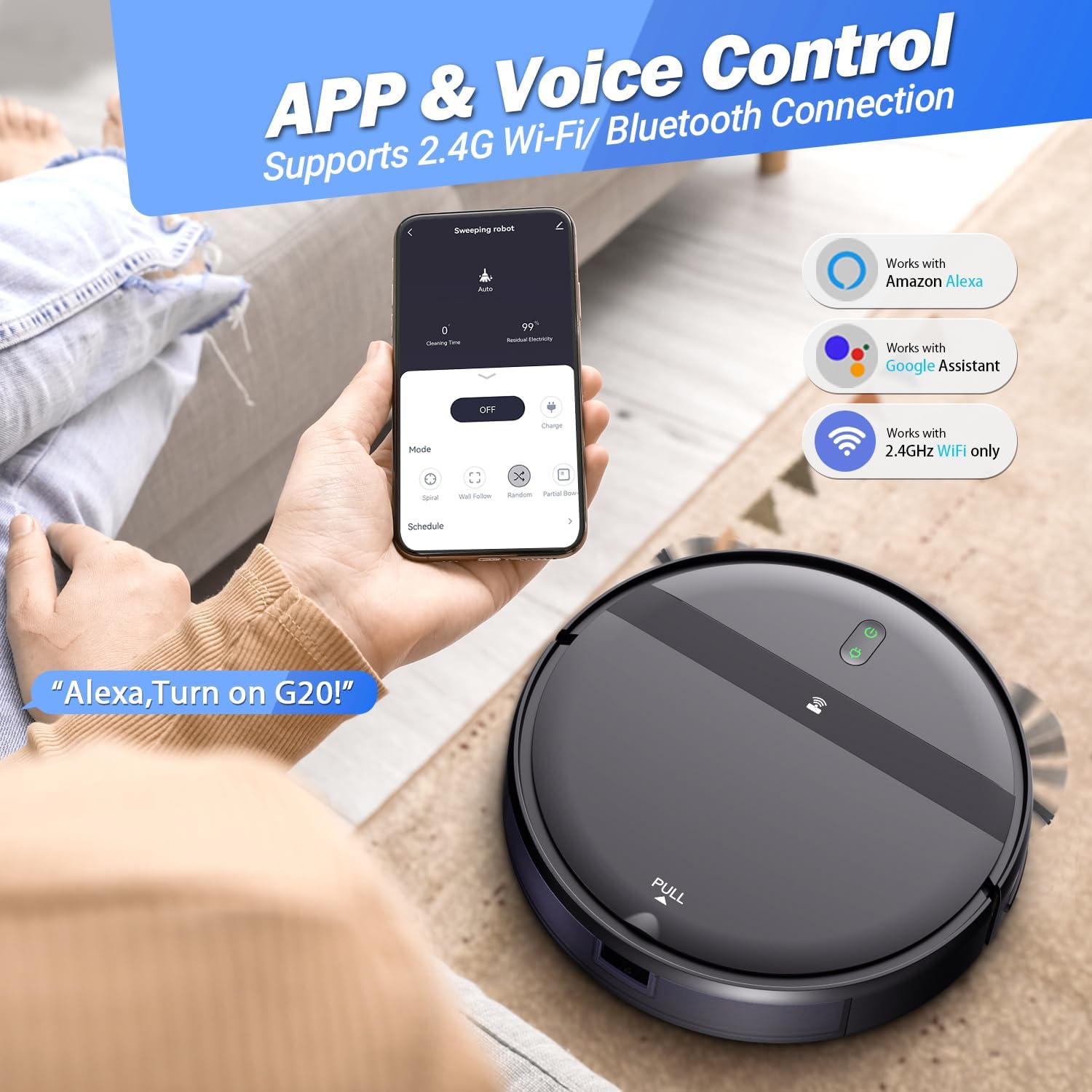 Robot Vacuum and Mop Combo for Large Homes & Pet Hair – Smart App/Voice, 2300Pa Sucktion, 120Min Clean, Ultra-Thin 2.87