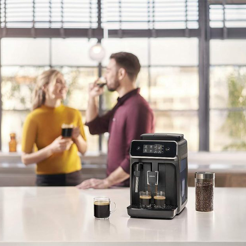Philips 2200 Series fully automatic espresso machine - classic milk frother, 2 coffee varieties, intuitive touch display, black