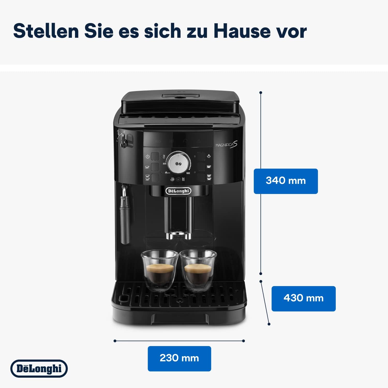 De'Longhi Magnifica S ECAM11.112.B Fully Automatic Coffee Machine with Milk Frothing Nozzle for Cappuccino with Espresso Direct Selection Buttons and Rotary Control 2 Cup Function Black