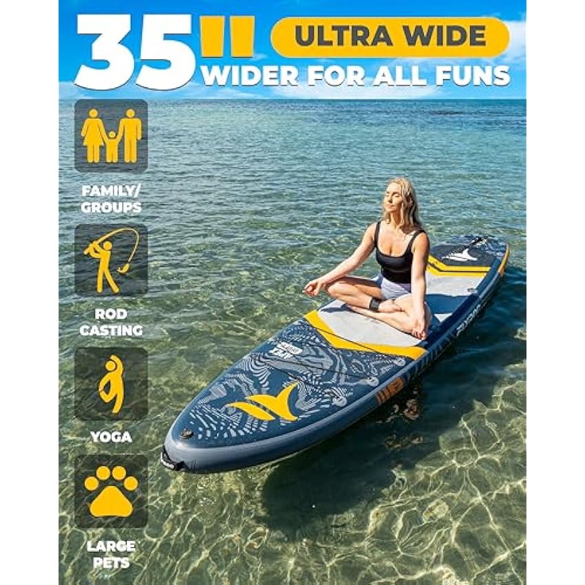 Flyroc 11'6x35'' Extra Wide Inflatable Paddle Board,Stand Up Paddle Board for Adults (x3), Stable Inflatable SUP, All Skill Levels, 3 Handles, 3PCS Paddle, 5L Dry Bag, 100L Backpack