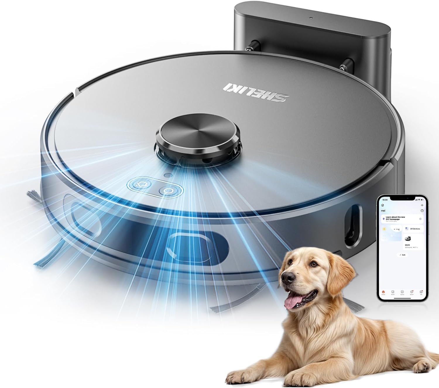 Robot Vacuum and Mop, Mapping Sweeping robot Cleaner with LiDAR Navigation Smart & Strong Suction, WiFi/App/Alexa/Voice Control, Obstacle Avoidance, for Home, Wood/Hard Floors, Pet Hair -Grey