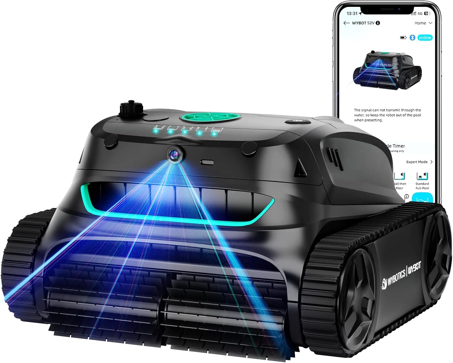 (2025 New) WYBOT S2 Vision AI Camera Cordless Pool Vacuum Robot for Inground Pools up to 3229 sq.ft, 8 Mode Robotic Pool Cleaner, 210min Runtime, Powerful Suction, Wall and Waterline Cleaning, Black