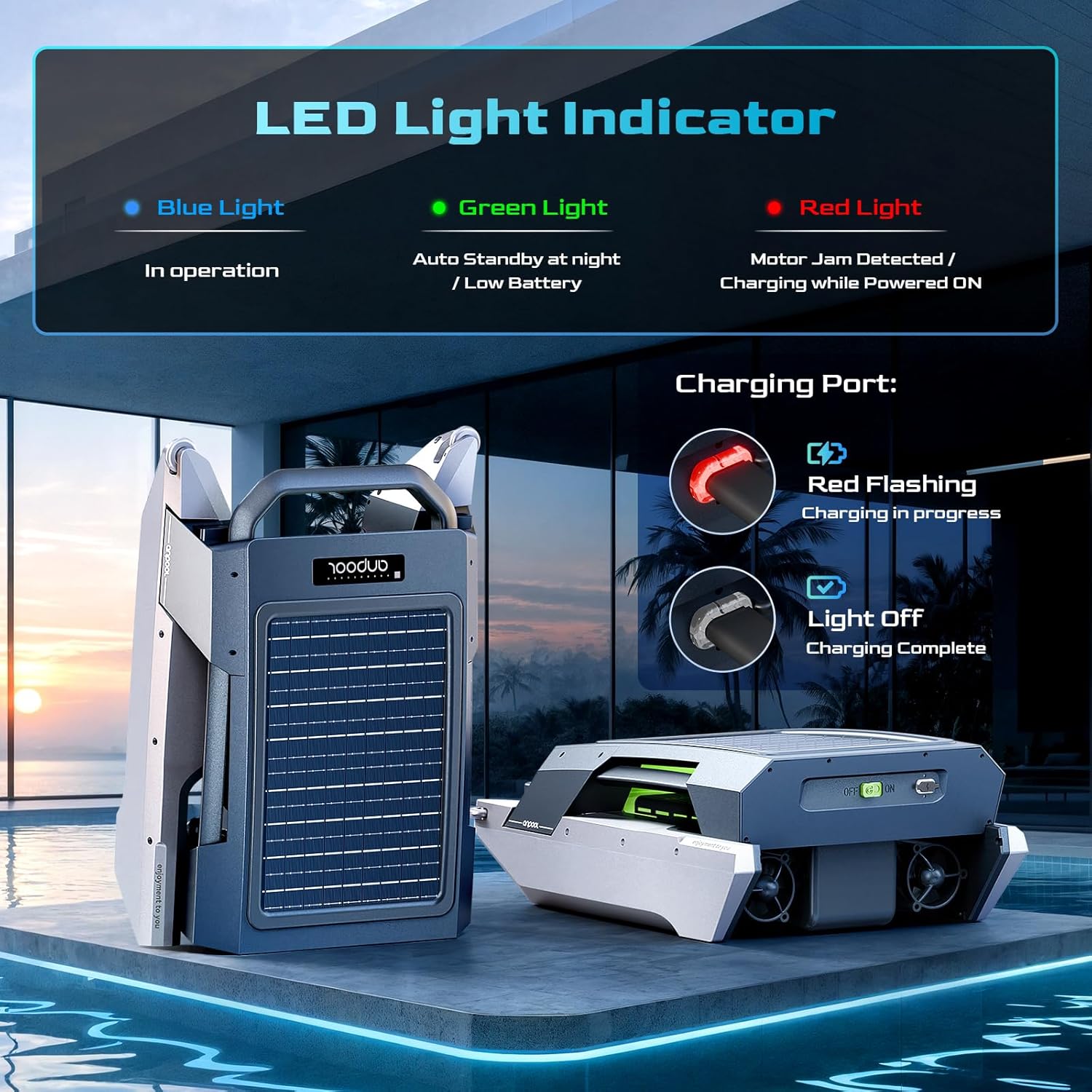 A US-Inspired Brand Anpool P1 Automatic Pool Cleaners for Above-Ground & In-Ground Pools, Robotic Pool Cleaner with Solar & DC Charging, 72H Runtime, Anti-UV, Anti-Stuck Smart Obstacle Avoidance