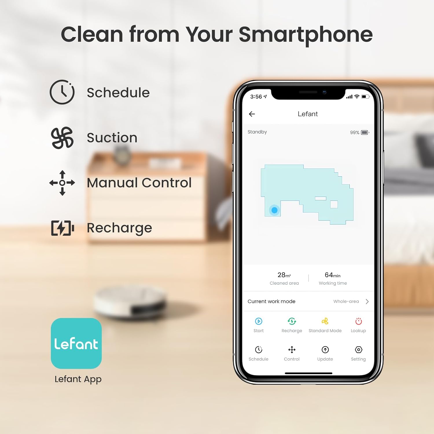 Lefant M3 Robot Vacuum, Robot Vacuum and Mop, 12000Pa Suction, Anti-Tangle Brushes, Dual Spinning Mop, Auto Mop Washing, Drying, Self-Emptying, Self-Refilling, for Pet Hair Dust, App Voice Control