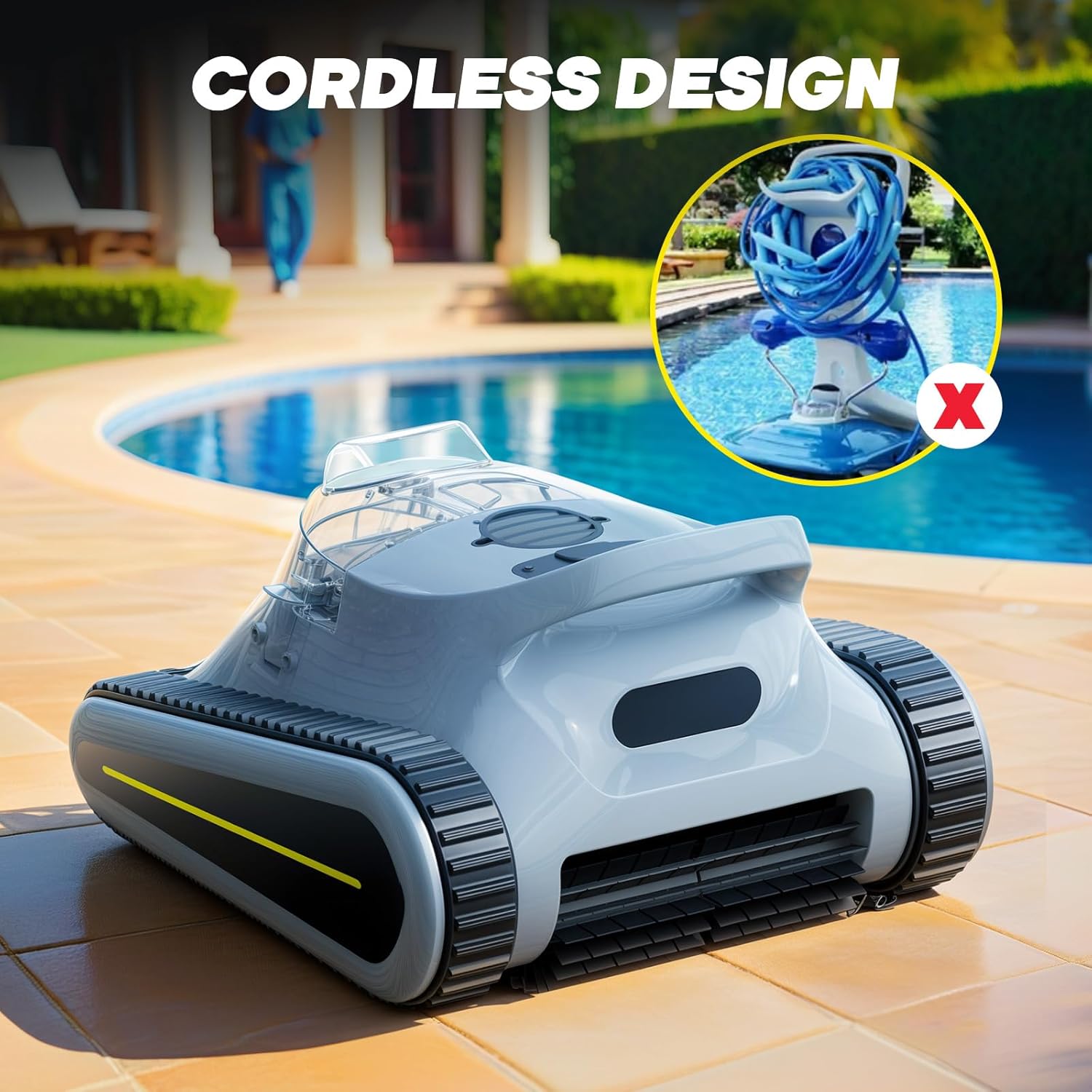 Crab Robotic Pool Vacuum, Wall-Climbing Robot, Automatic Pool Cleaner, Suitable for Walls and Floors of 1614 Square Feet Pool , Black/Grey