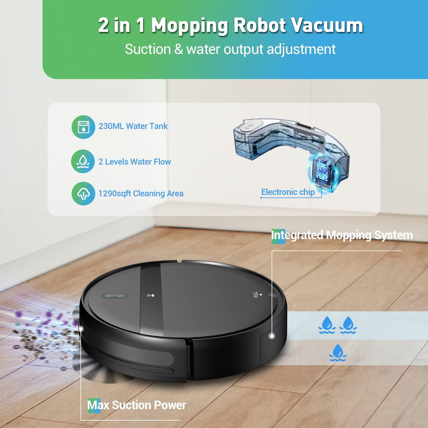 Robot Vacuum and Mop Combo 2300Pa for Pet Hair | Robotic Vacuum Cleaner with WiFi/Alexa/App | Auto Recharge & Tangle-Free | Ultra-Slim Quiet 2.8