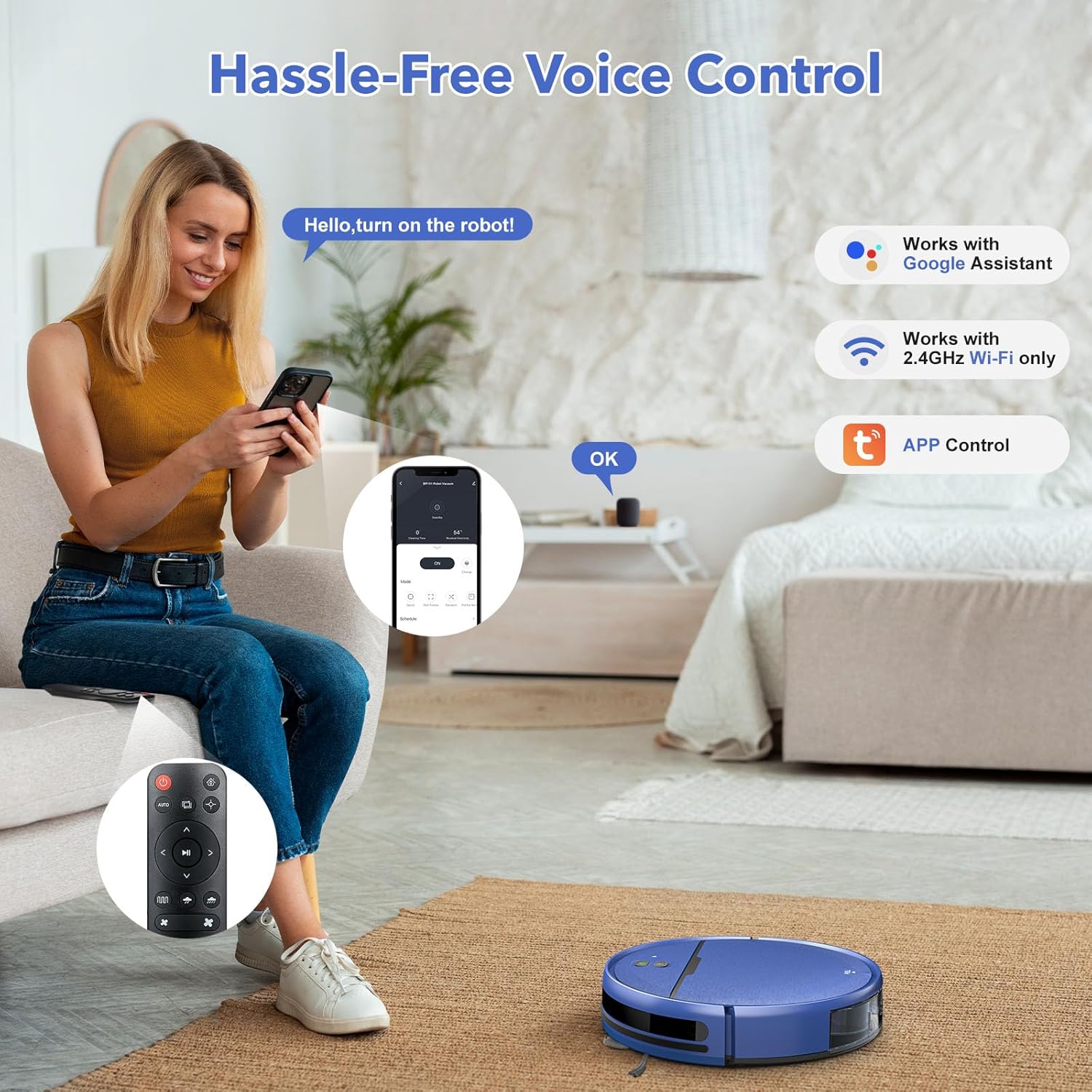 Robot Vacuum and Mop Combo, 2 in 1 Robot Vacuums Cleaner with WiFi/App, Robotic Vacuum with Strong Suction, Schedule, Self-Charging, Slim, Quiet, Ideal for Hard Floor, Pet Hair, Low Pile Carpet