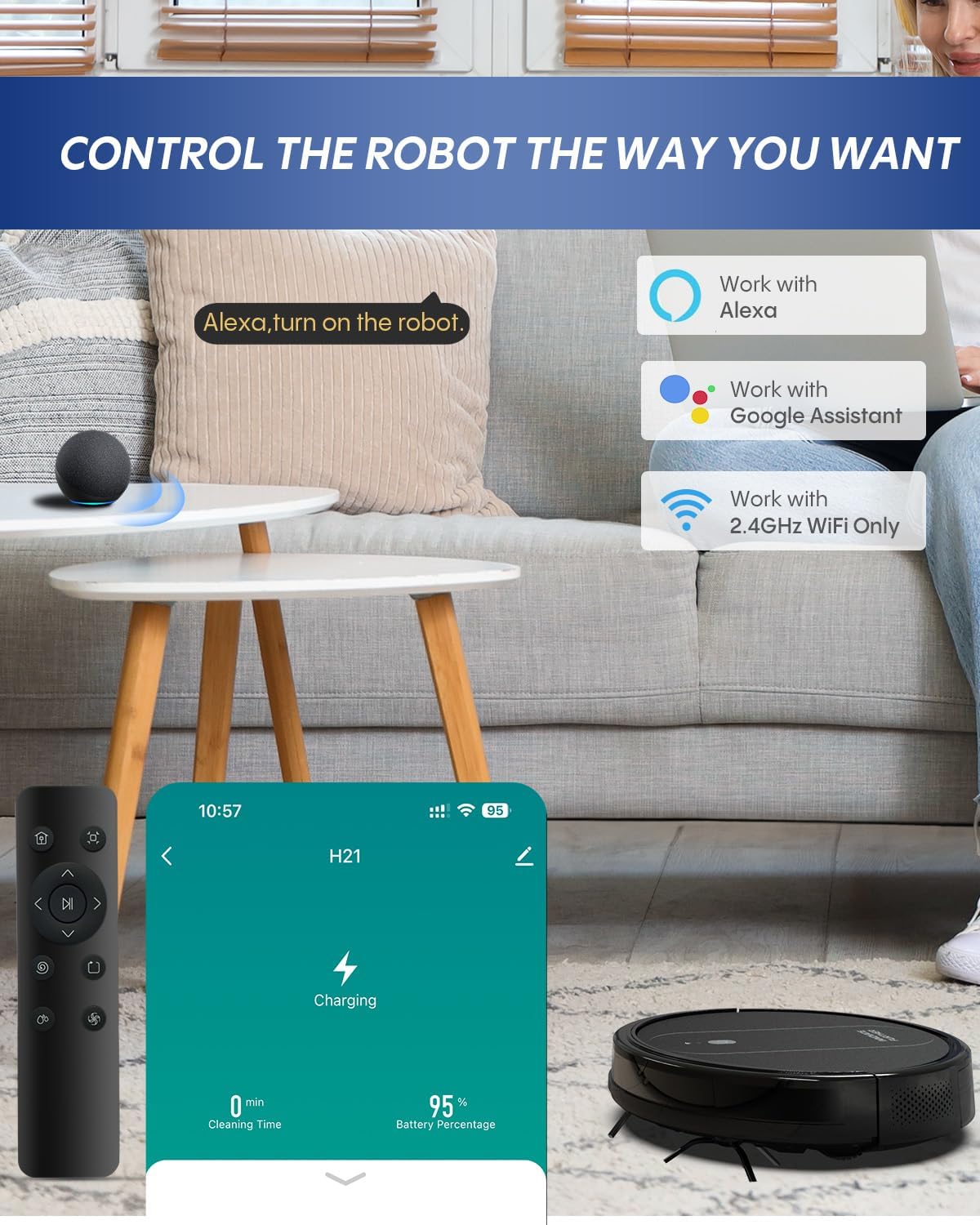 Robot Vacuum and Mop: 2-in-1 Vacuum Robot 4000Pa Strong Suction & Alexa/APP Control & Central Brush & Self-Charging, Schedule Robot Vacuum Cleaner for Pet Hair, Hard Floor, Carpet