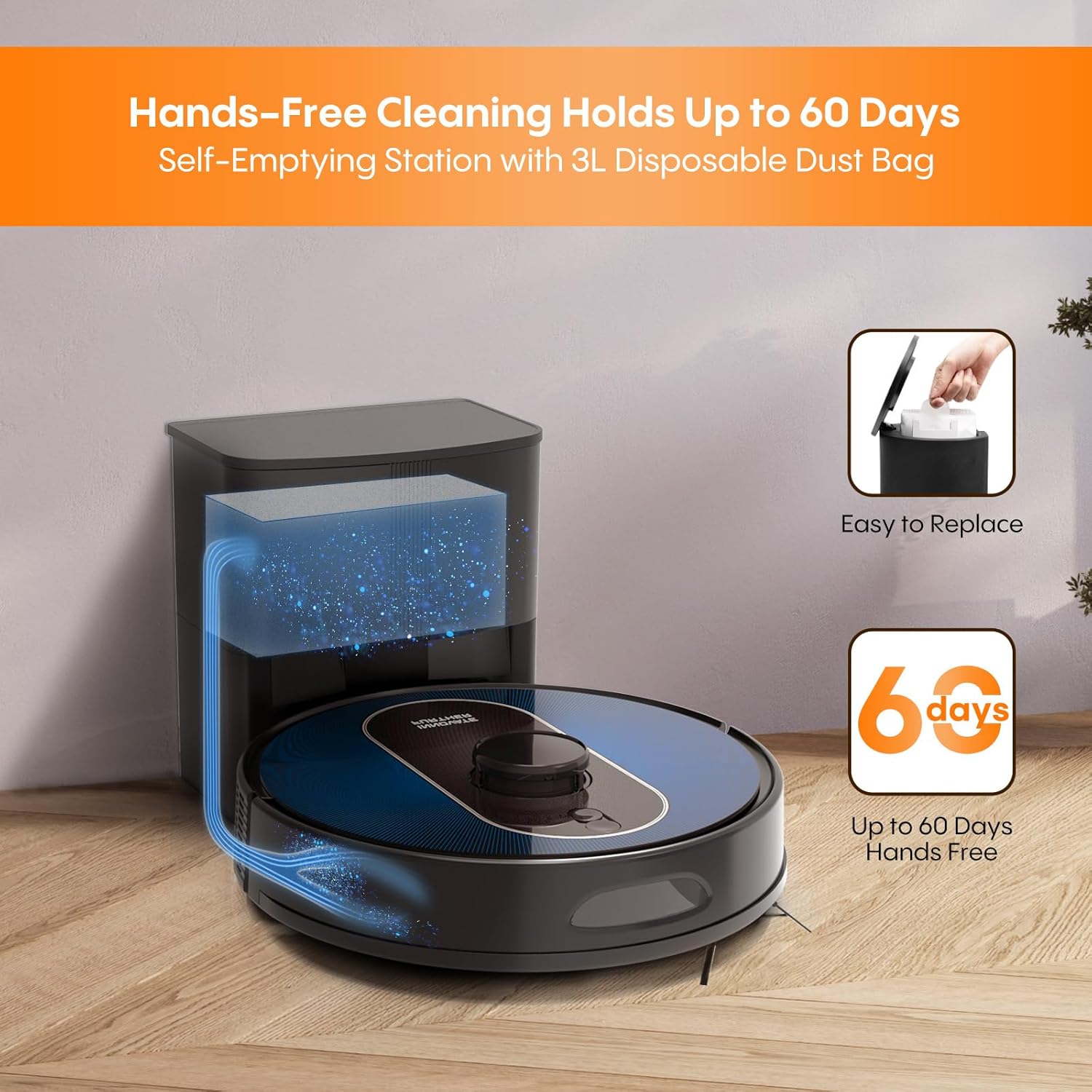 Robot Vacuum and Mop: Self-Emptying 5000Pa Robotic Vacuum Real-Time Mapping/No-Go Zones for 60 Days Hands-Free Cleaning, 3-in-1 LiDAR Navigation Alexa/APP Robot Vacuum Cleaner for Hard Floor & Carpet