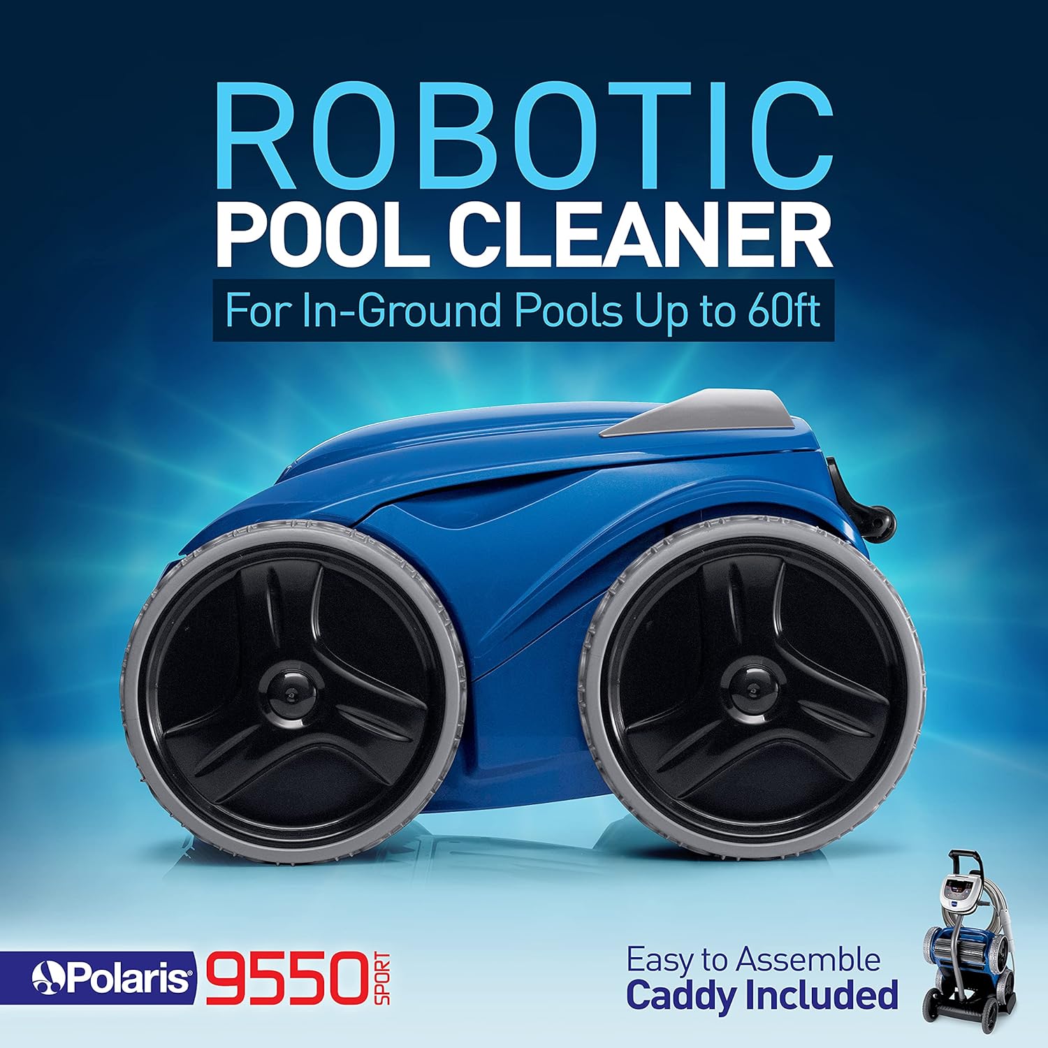 Polaris 9550 Sport Robotic Pool Cleaner, Automatic Vacuum for InGround Pools up to 60ft, 70ft Swivel Cable, Remote Control, Wall Climbing Vac w/Strong Suction & Easy Access Debris Canister